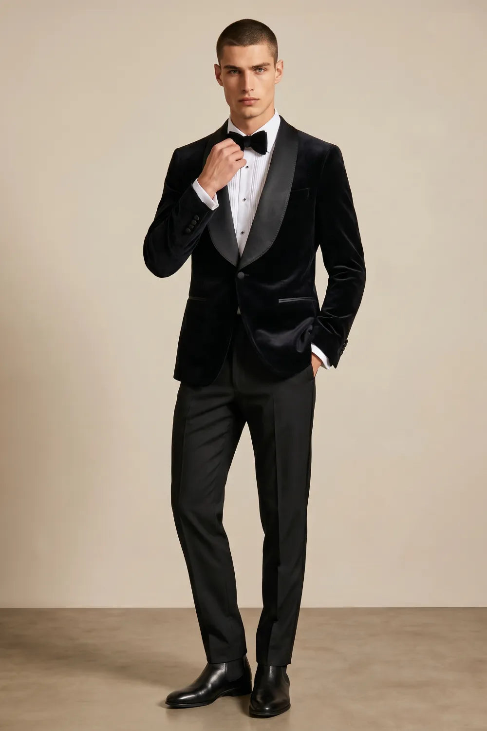 Men's Black Velvet Shawl Lapel 2-Piece Tuxedo Suit