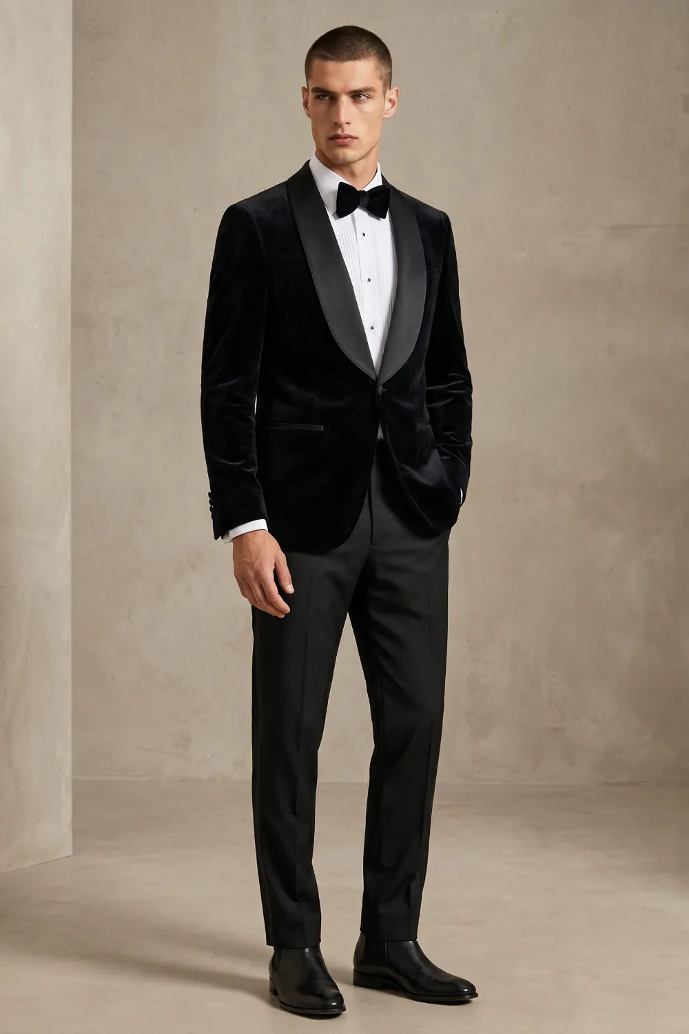 Men's Black Velvet Shawl Lapel 2-Piece Tuxedo Suit