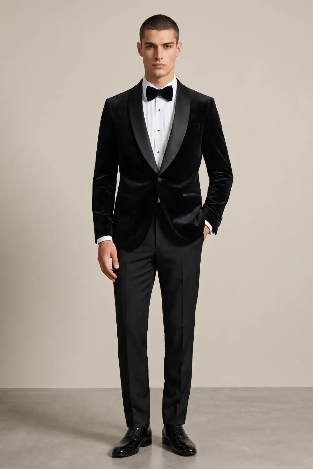 Men's Black Velvet Shawl Lapel 2-Piece Tuxedo Suit