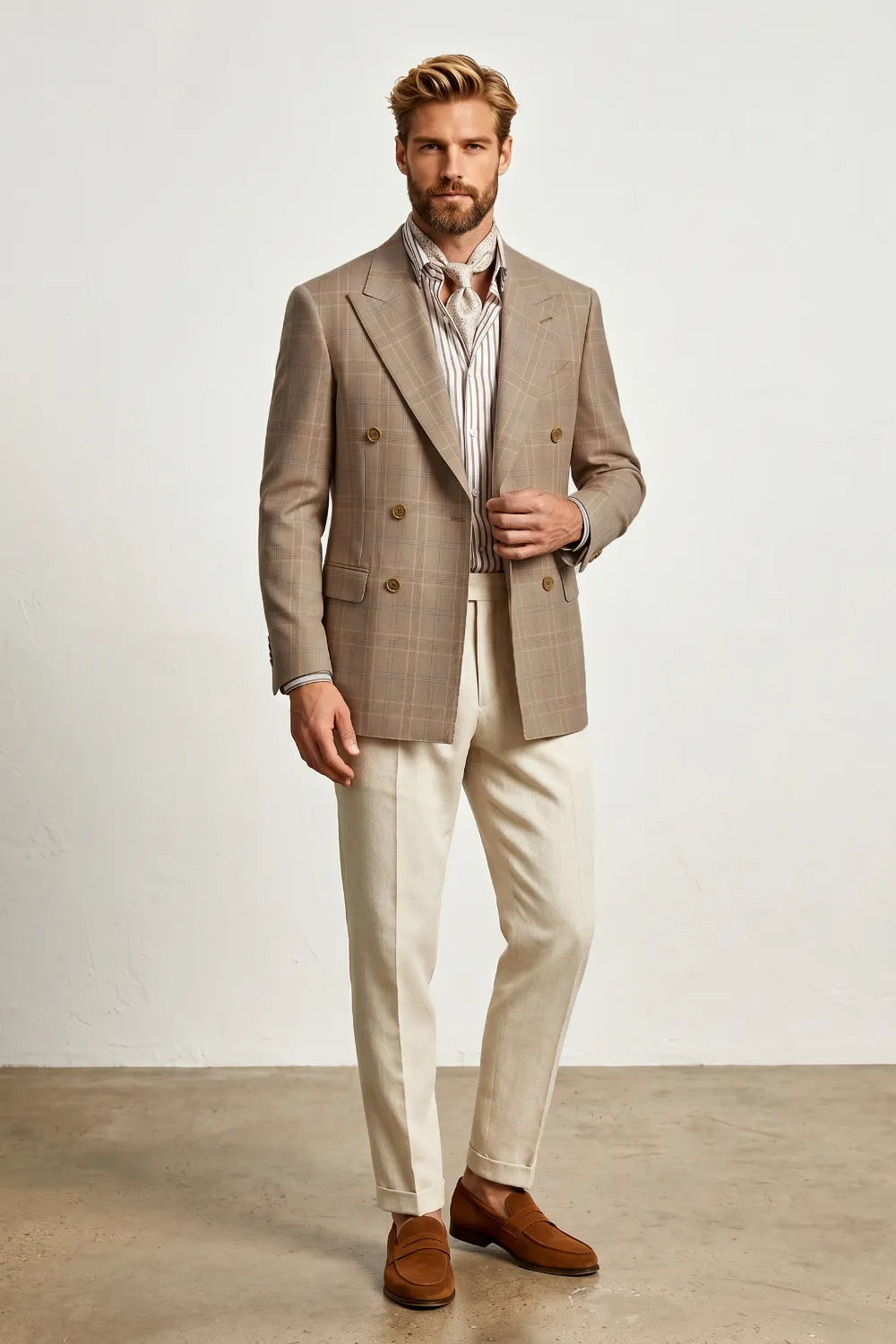 Men's Modern Plaid Double-Breasted 2 Piece Suit