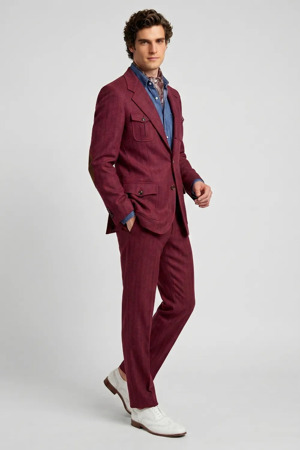 Men's Burgundy Herringbone Tweed 2-Piece Suit