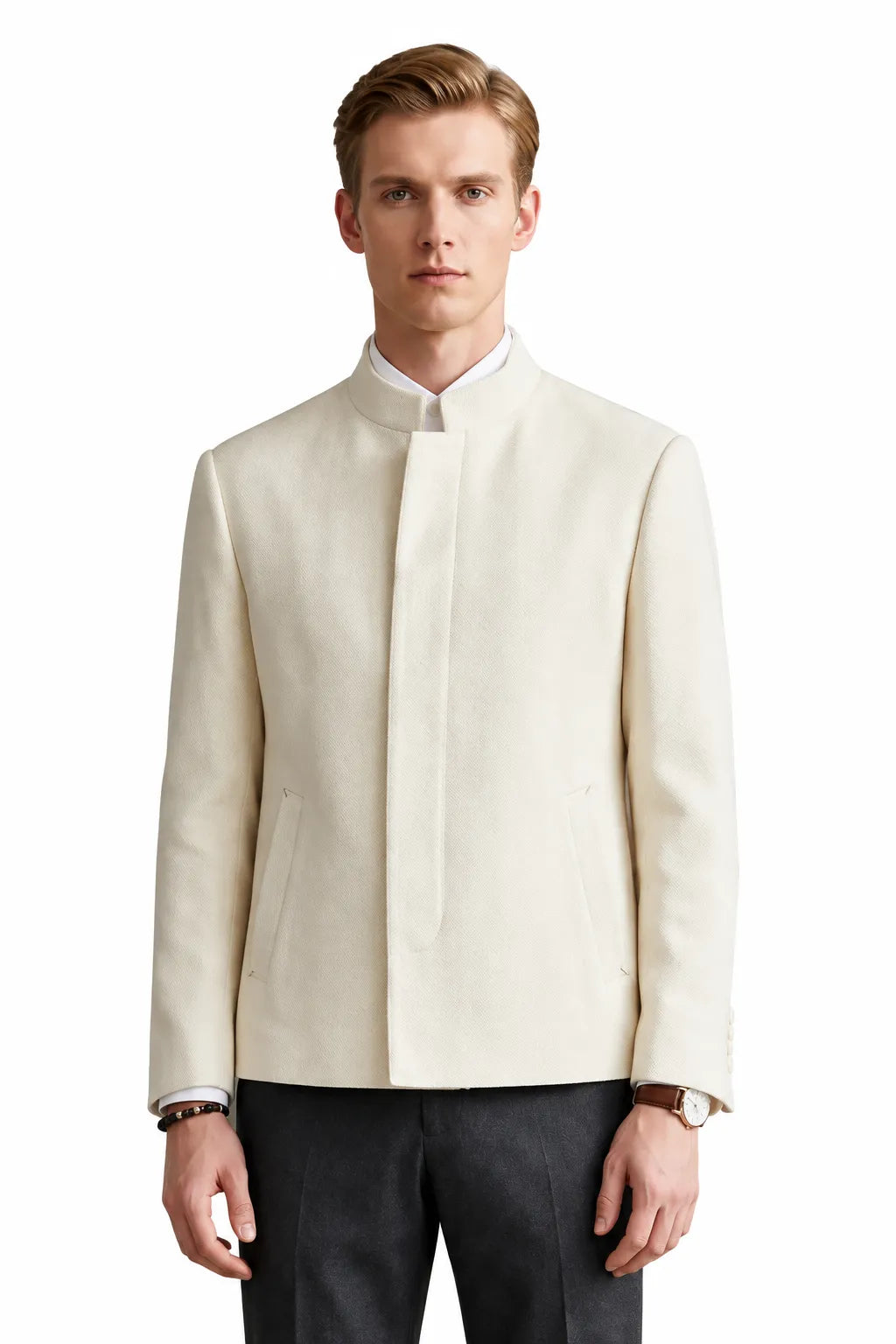 Men's Modern Mandarin Collar 2 Piece Suit