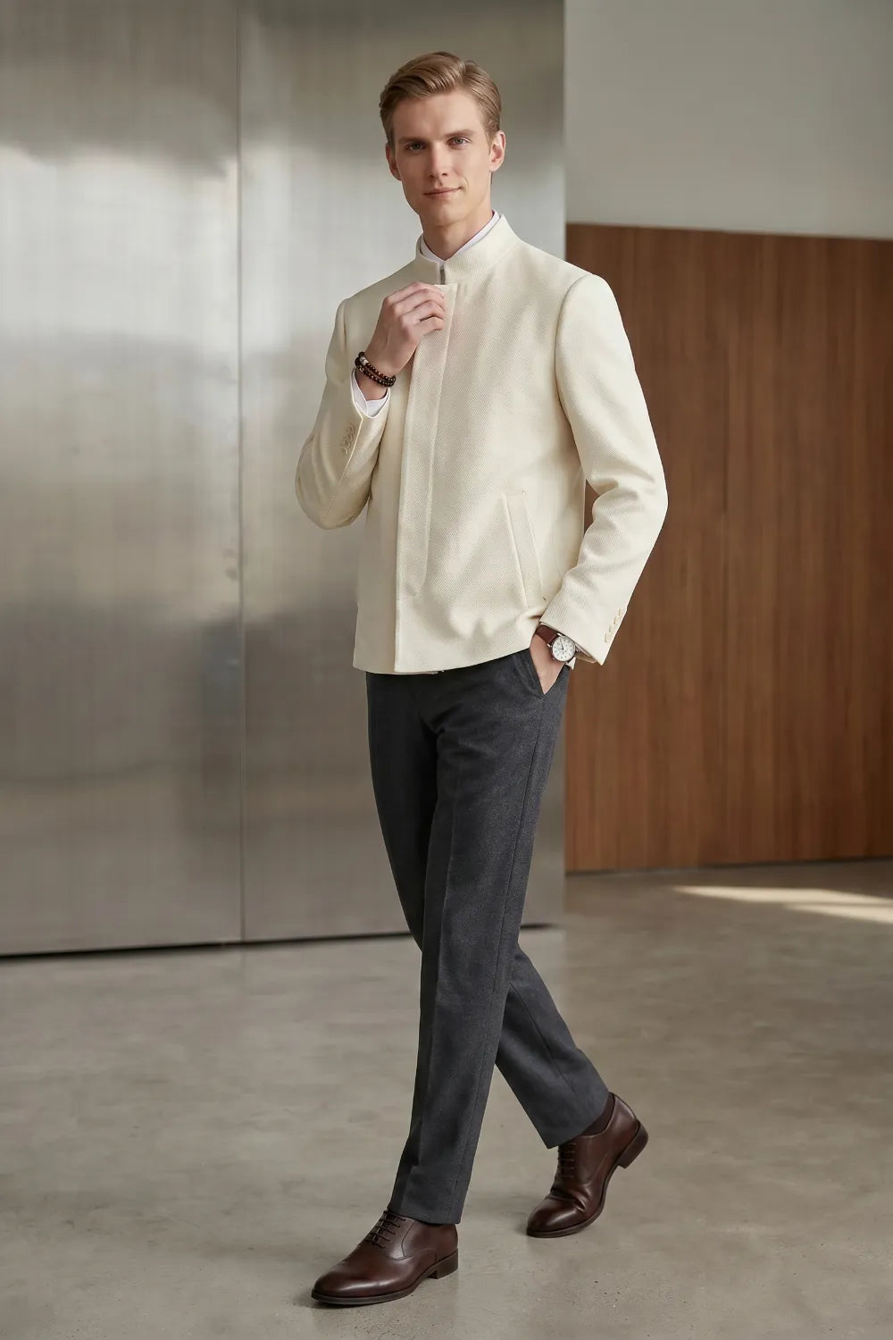 Men's Modern Mandarin Collar 2 Piece Suit