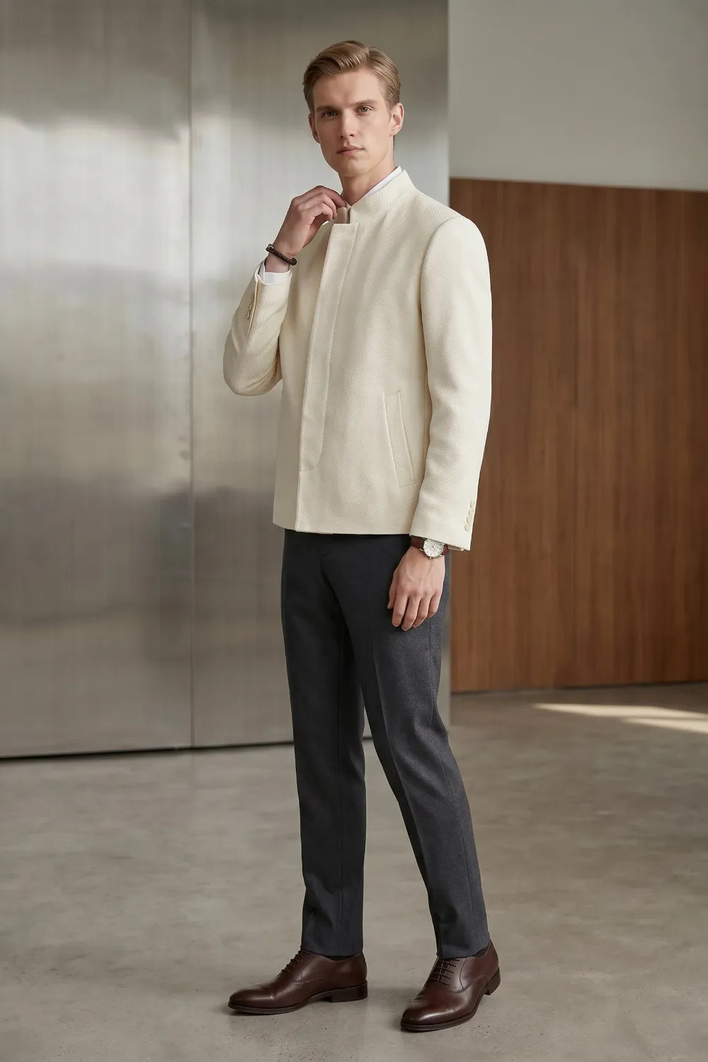 Men's Modern Mandarin Collar 2 Piece Suit