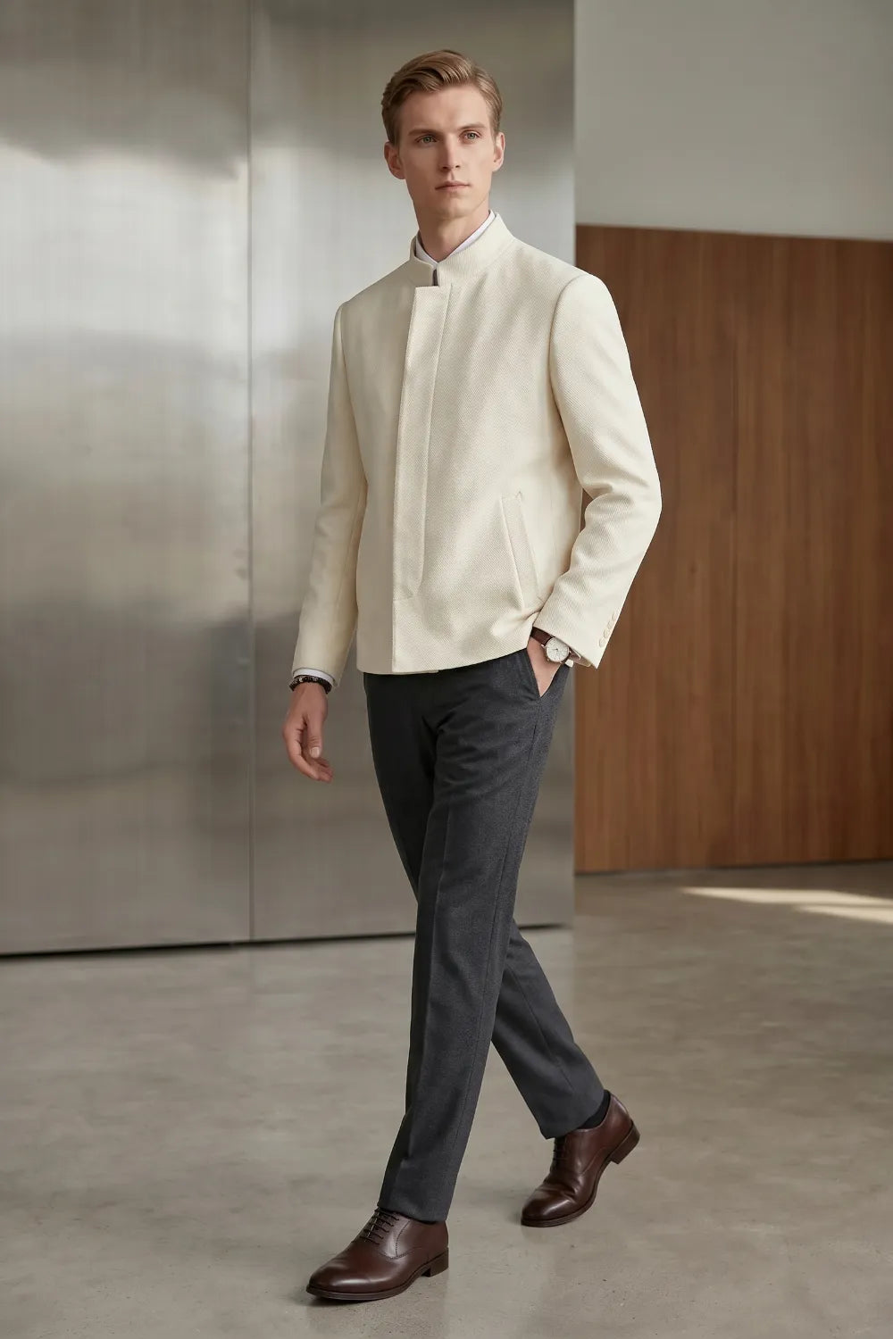 Men's Modern Mandarin Collar 2 Piece Suit