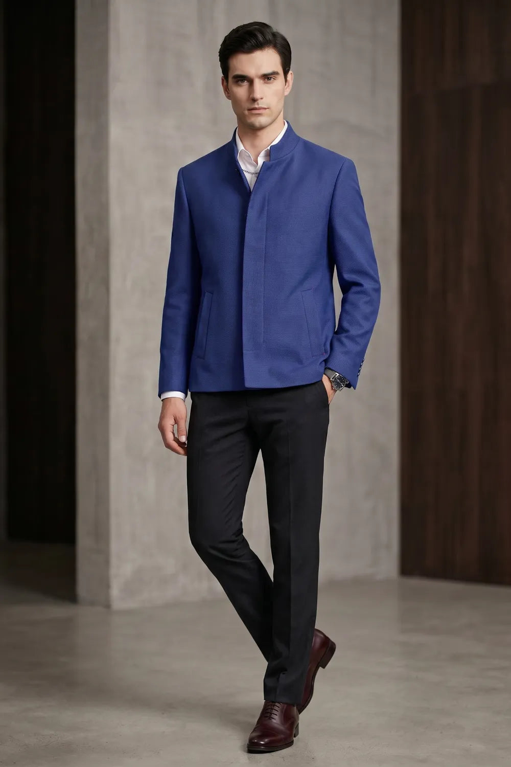 Men's Modern Mandarin Collar 2 Piece Suit