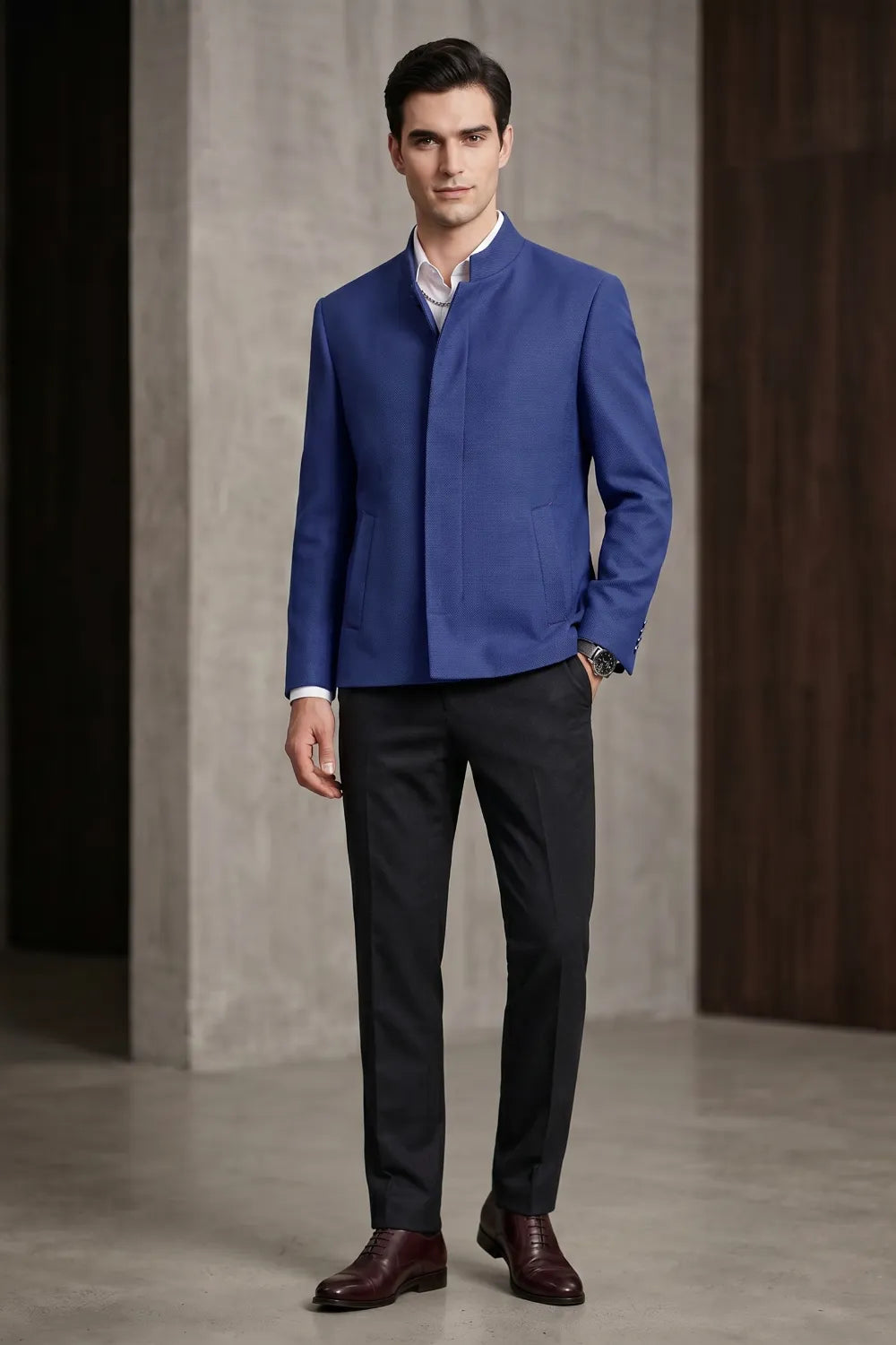 Men's Modern Mandarin Collar 2 Piece Suit