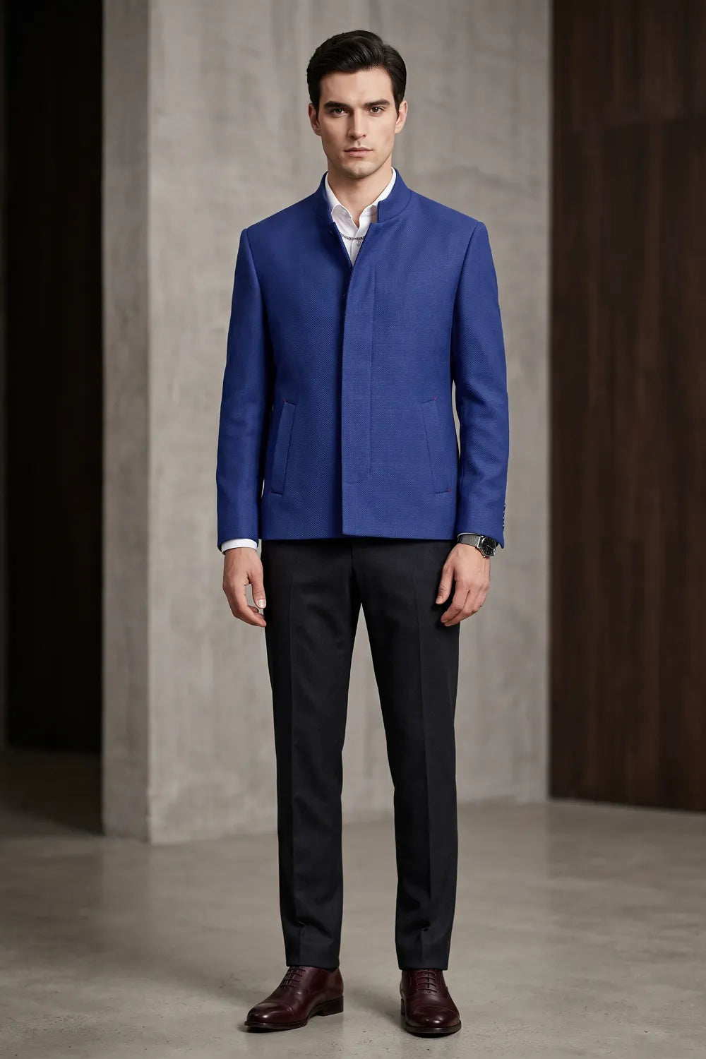 Men's Modern Mandarin Collar 2 Piece Suit