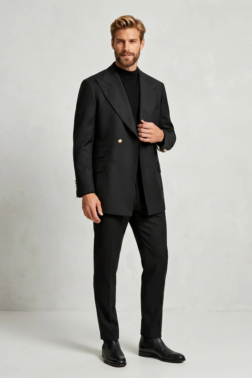 Men's Black Double Breasted 2 Piece Suit