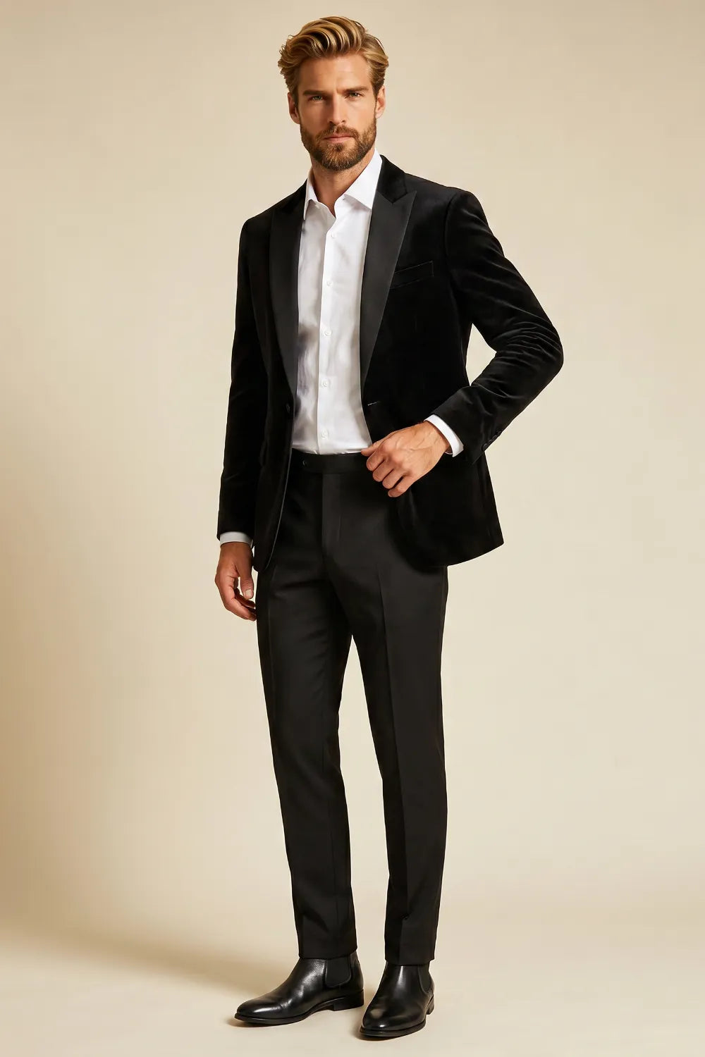 Men's Luxury Black Velvet 2 Piece Suit