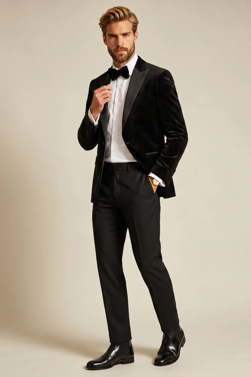 Men's Luxury Black Velvet 2 Piece Suit