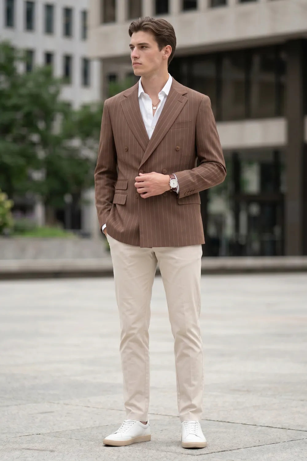 Men's Pinstripe Double-Breasted 2 Piece Suit