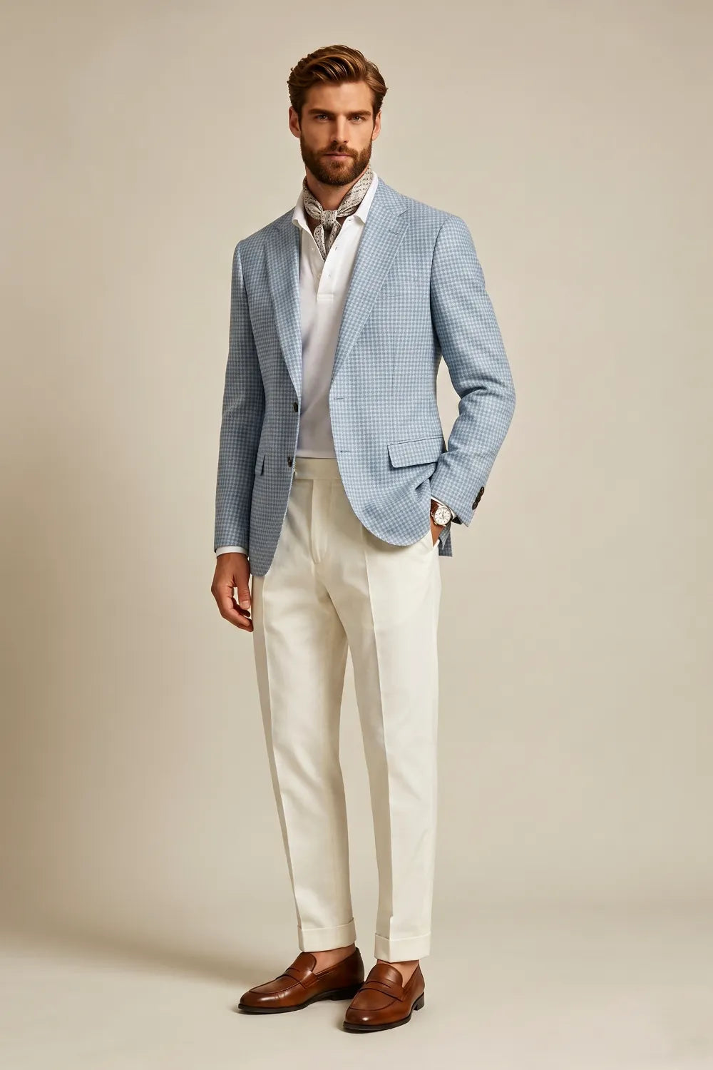 Men's Light Blue Houndstooth Single Breasted 2 Piece Suit