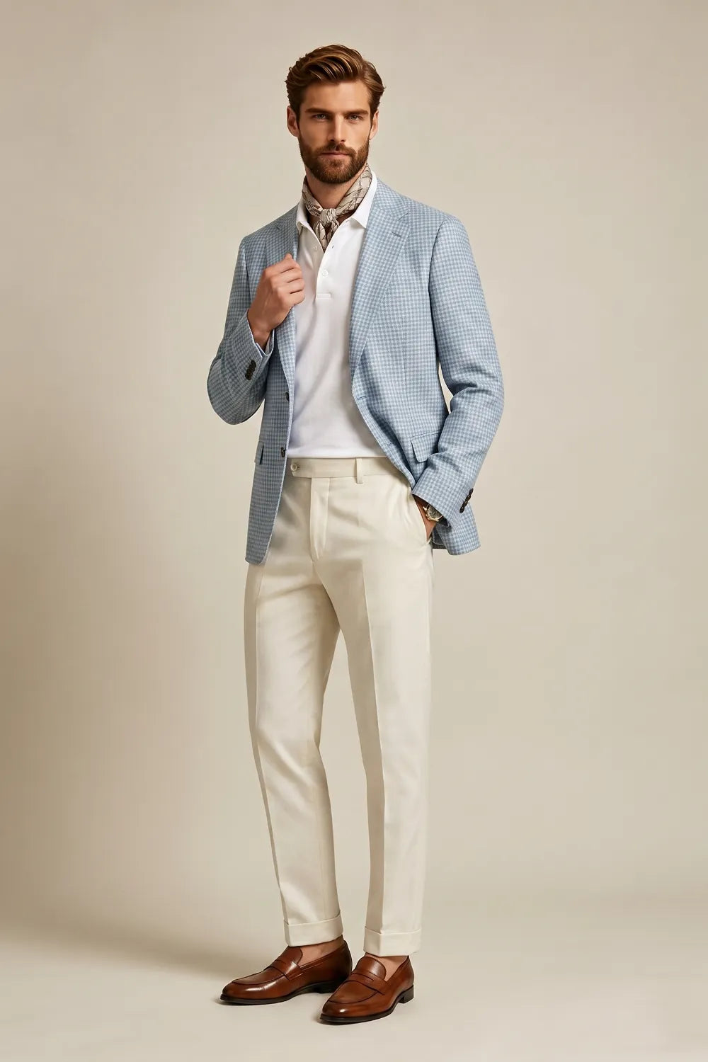 Men's Light Blue Houndstooth Single Breasted 2 Piece Suit