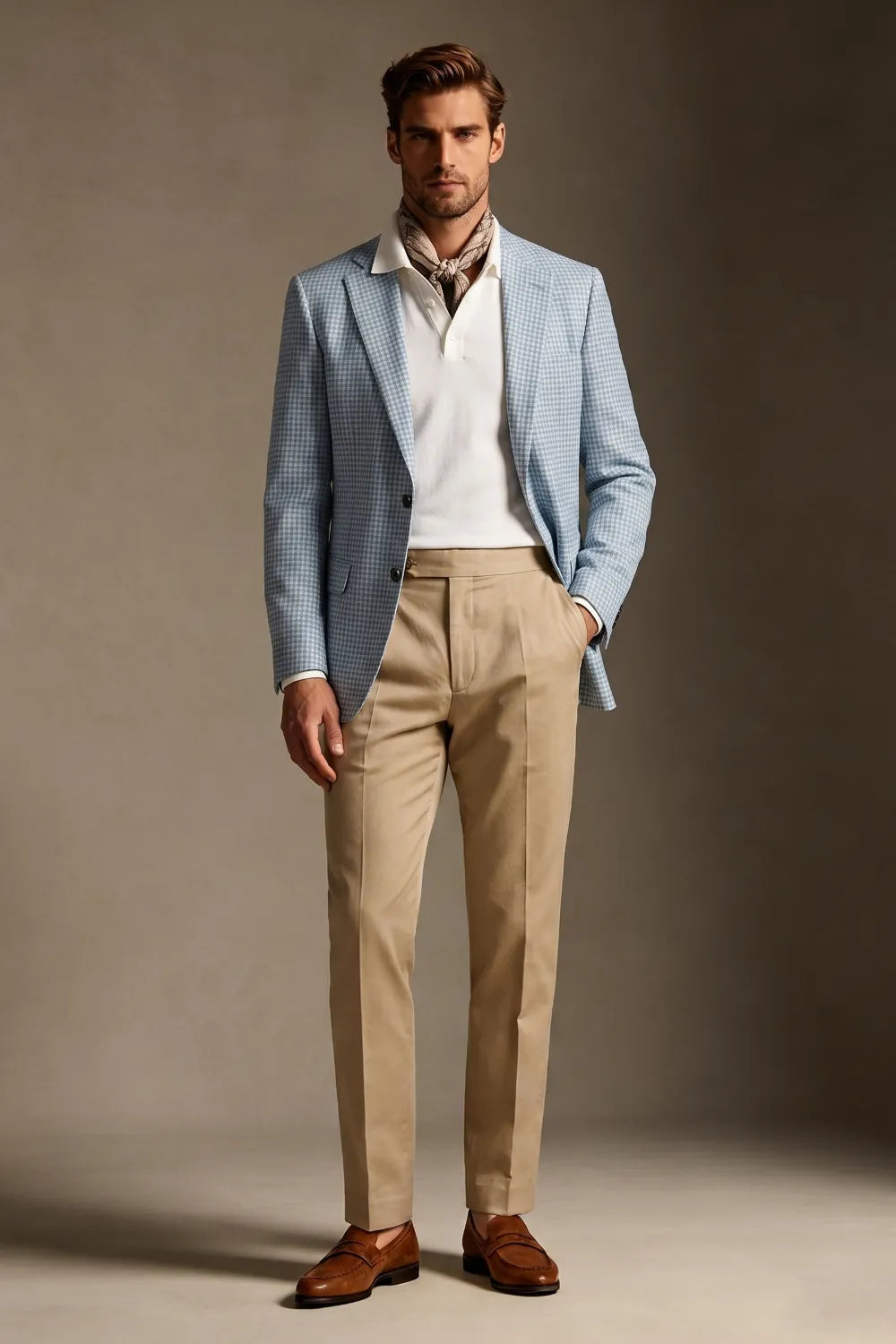 Men's Light Blue Houndstooth Single Breasted 2 Piece Suit