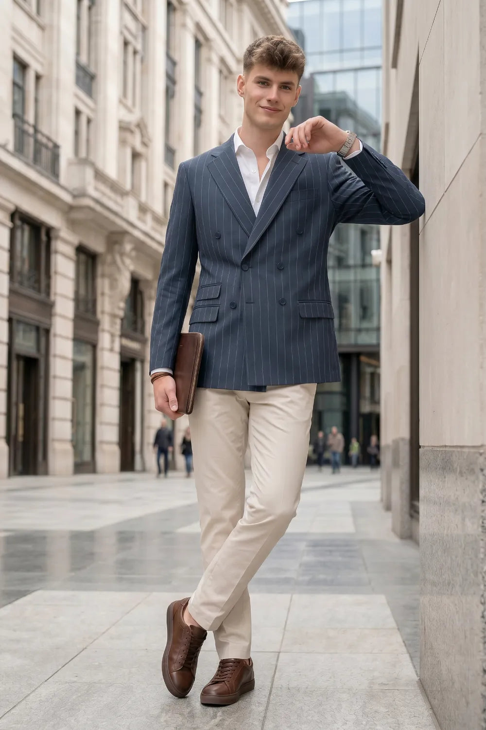Men's Pinstripe Double-Breasted 2 Piece Suit