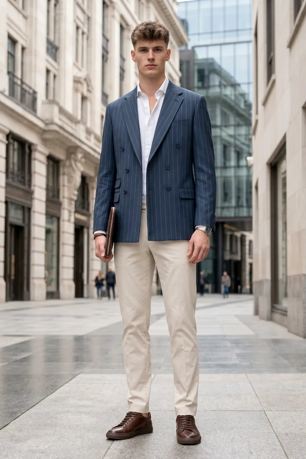 Men's Pinstripe Double-Breasted 2 Piece Suit