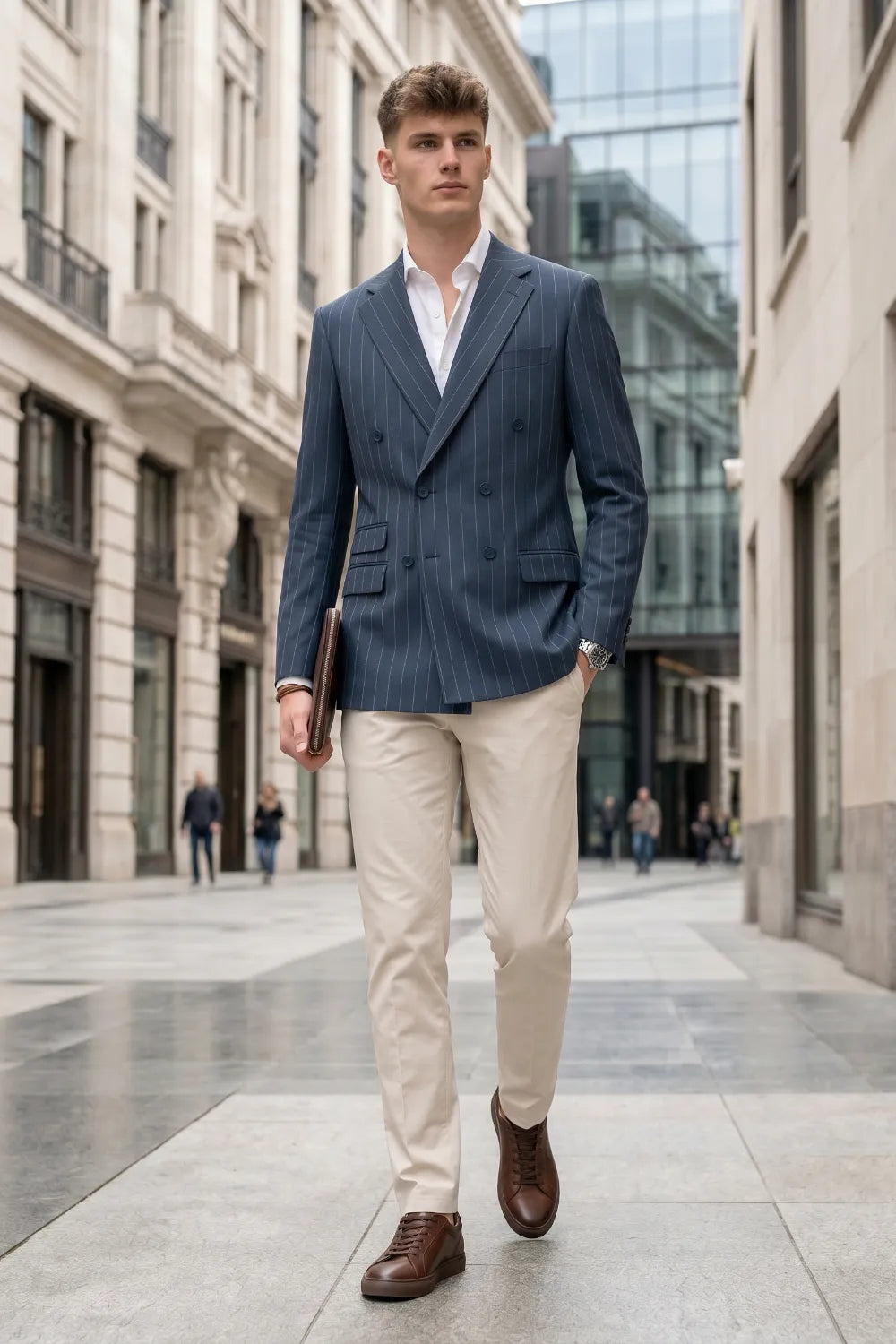 Men's Pinstripe Double-Breasted 2 Piece Suit