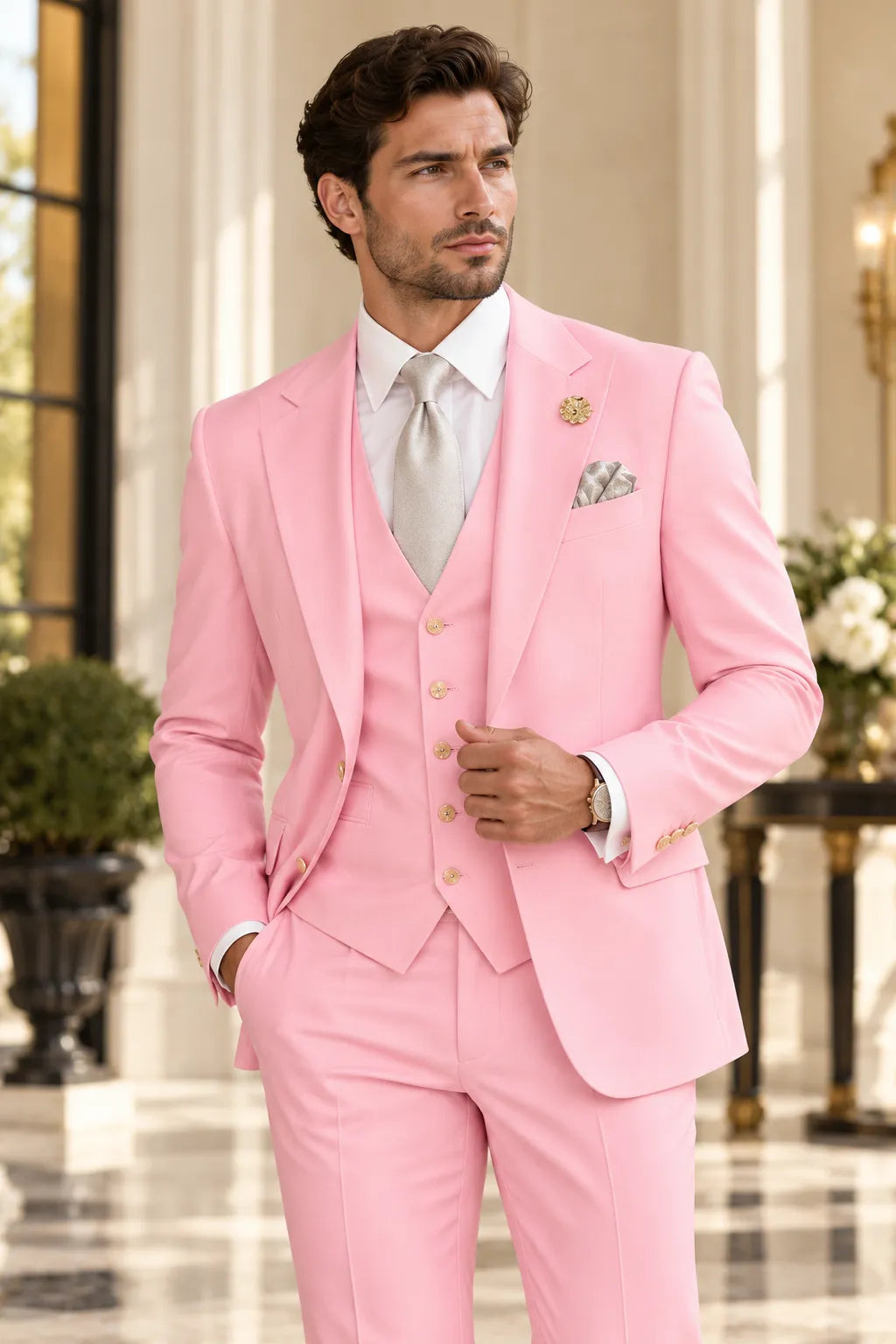 Men's Men's Blush Pink Wedding 3 Piece Suits