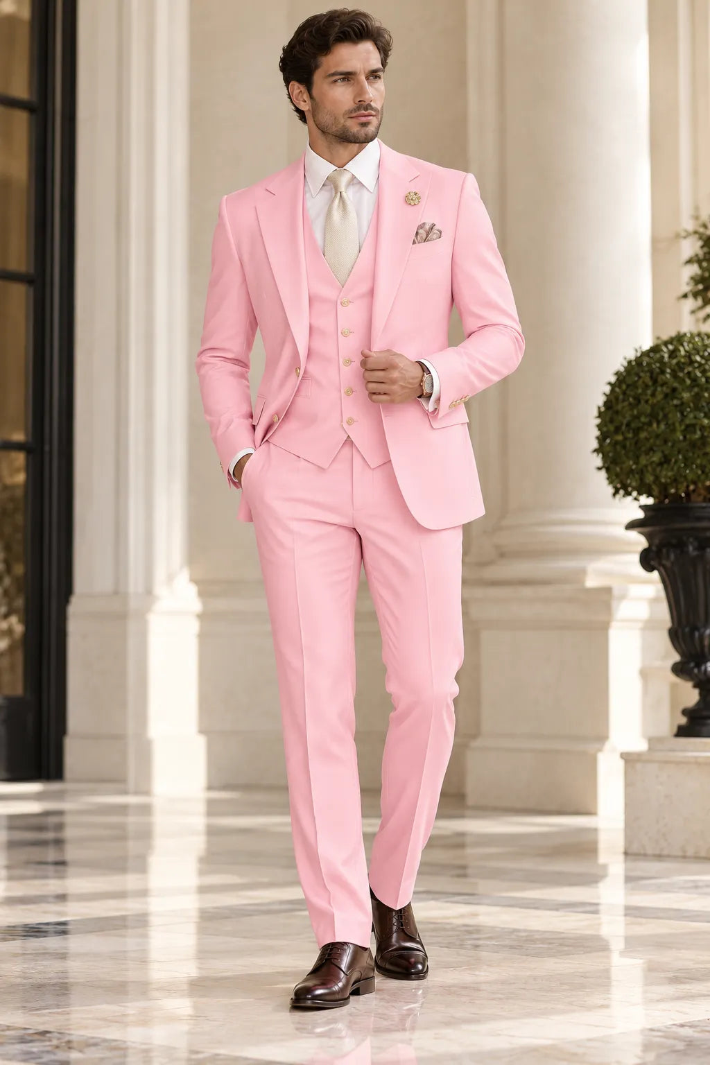 Men's Men's Blush Pink Wedding 3 Piece Suits