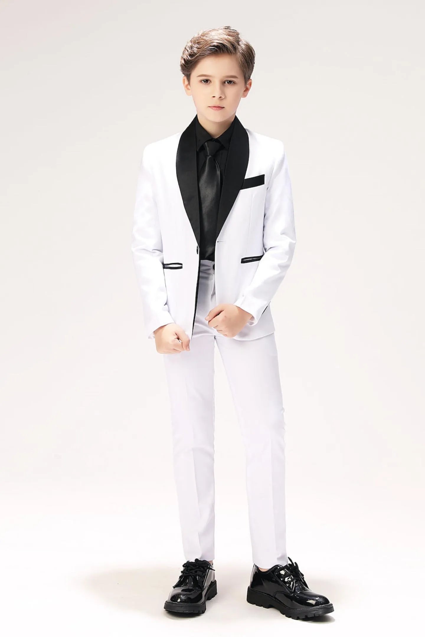 Wehilion holiday boys suit 5-piece in white with black accents for special occasions