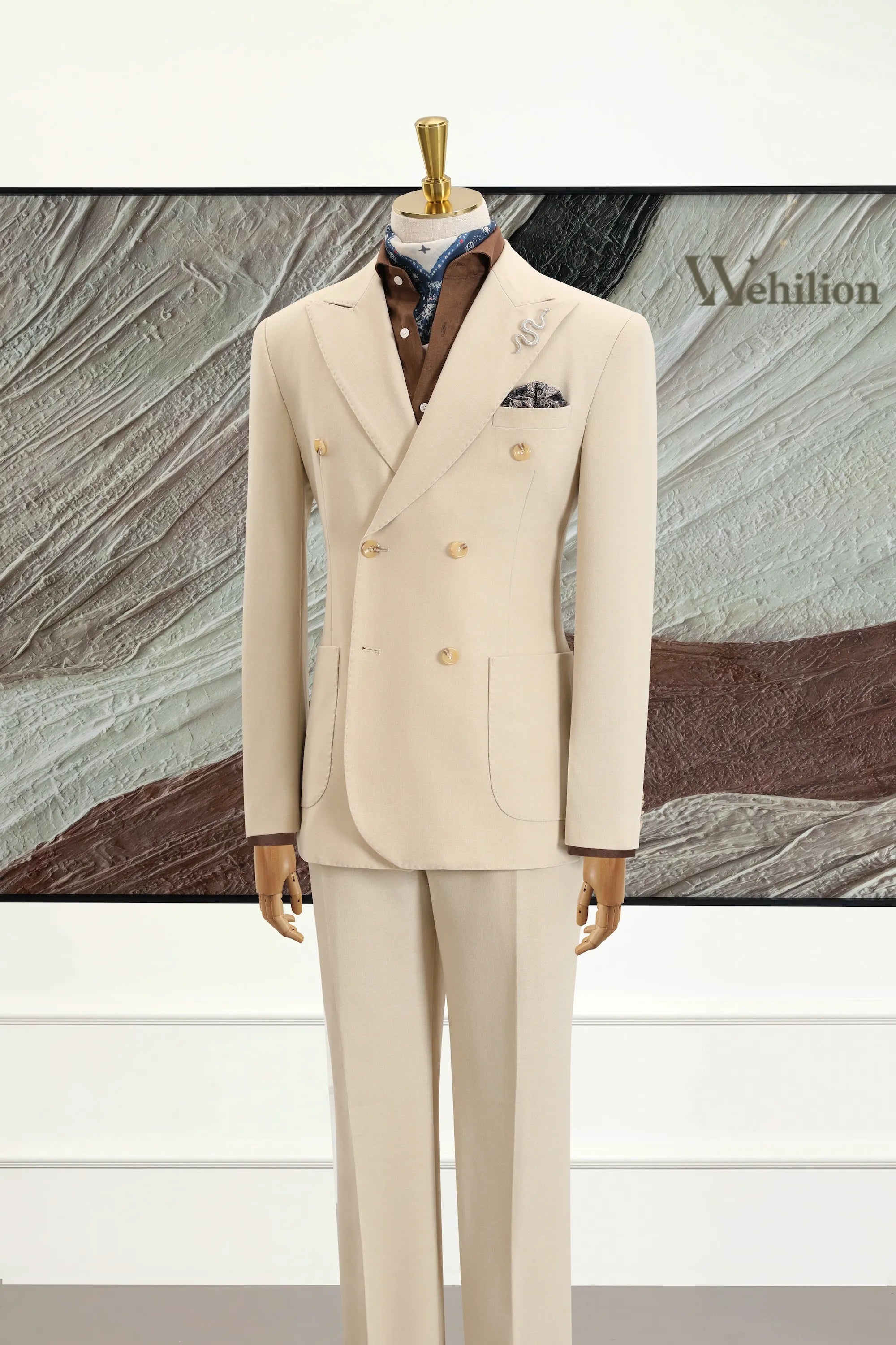 Men's White Peak Lapel Double-Breasted 3 Piece Suits