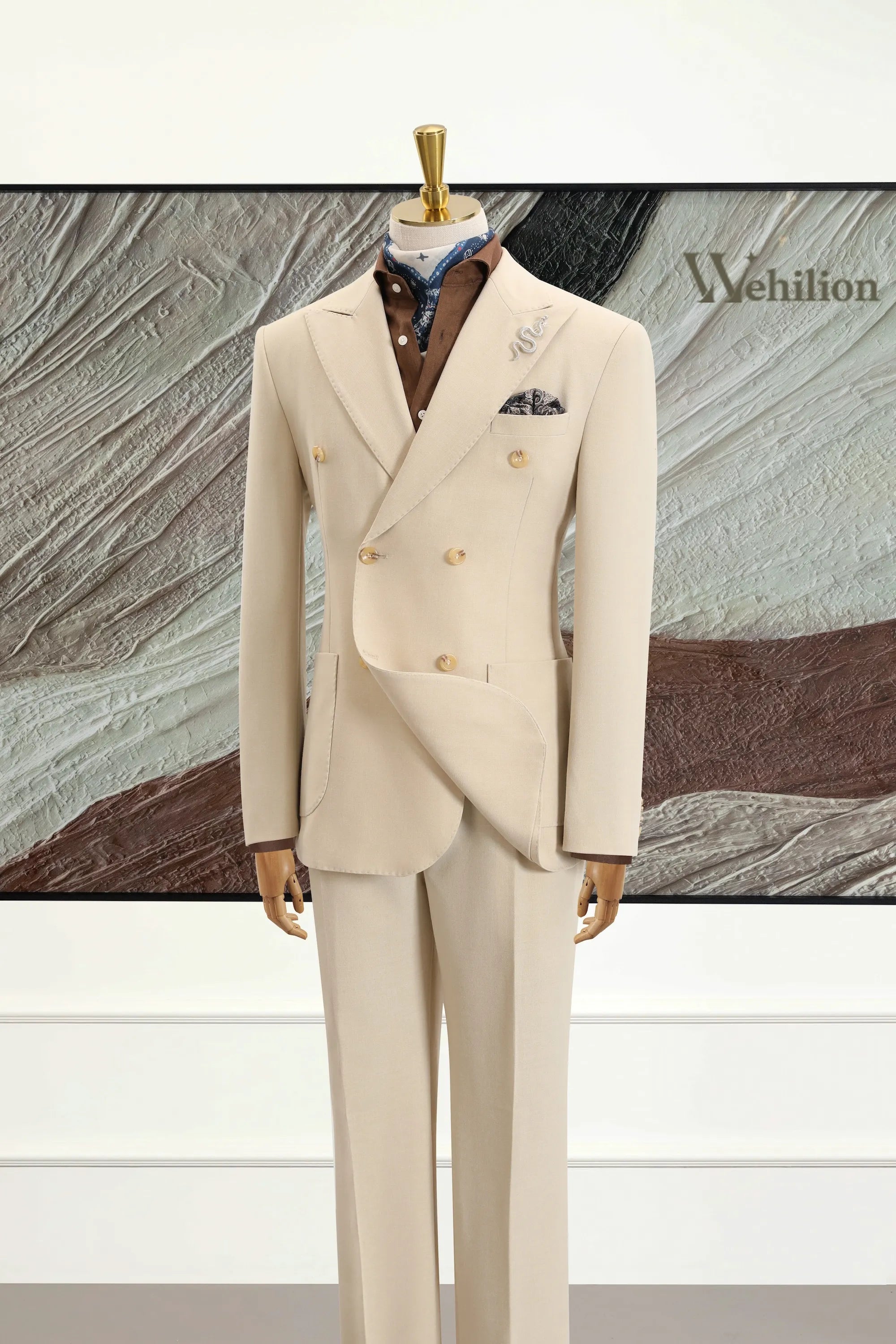 Men's White Peak Lapel Double-Breasted 3 Piece Suits