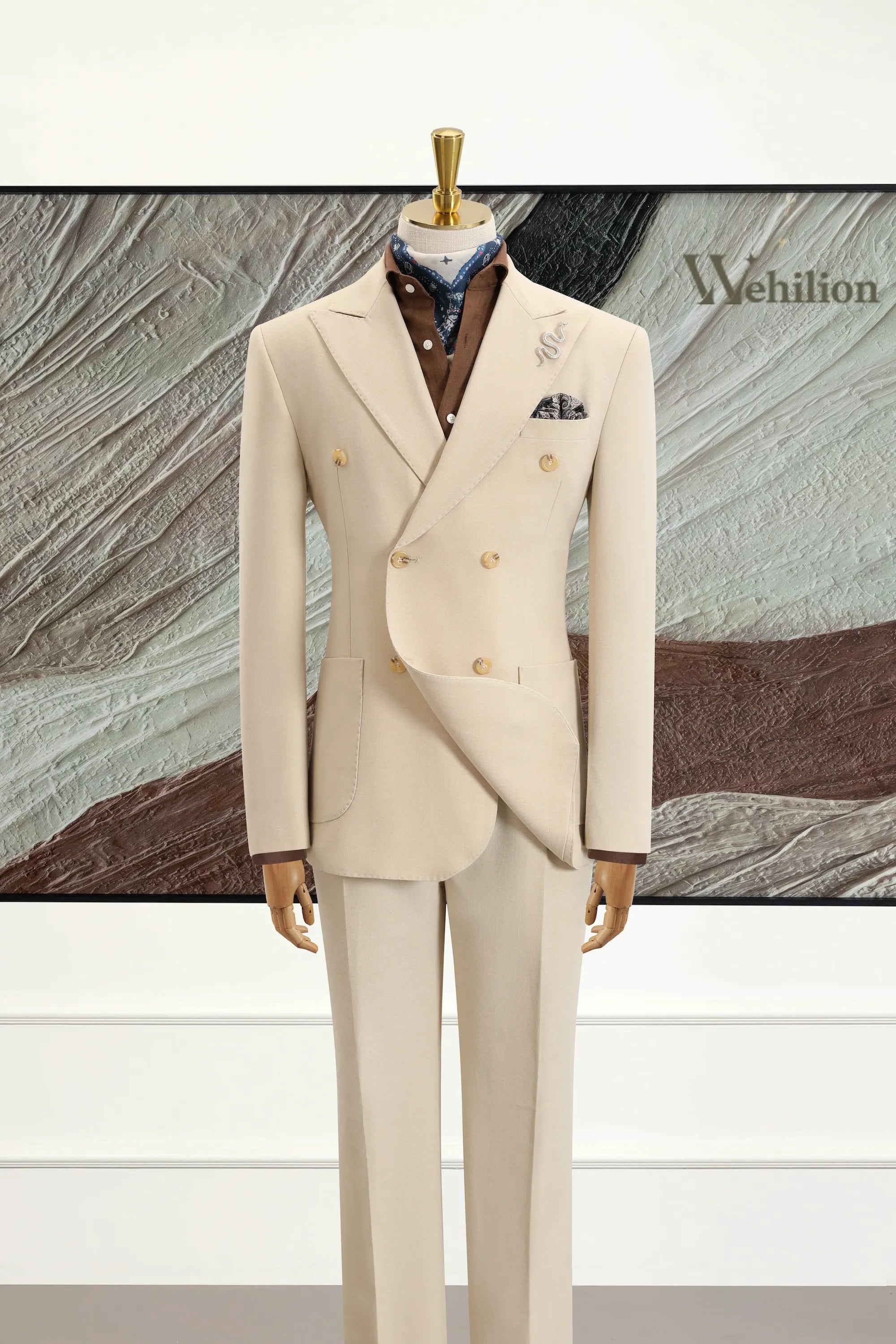 Men's White Peak Lapel Double-Breasted 3 Piece Suits