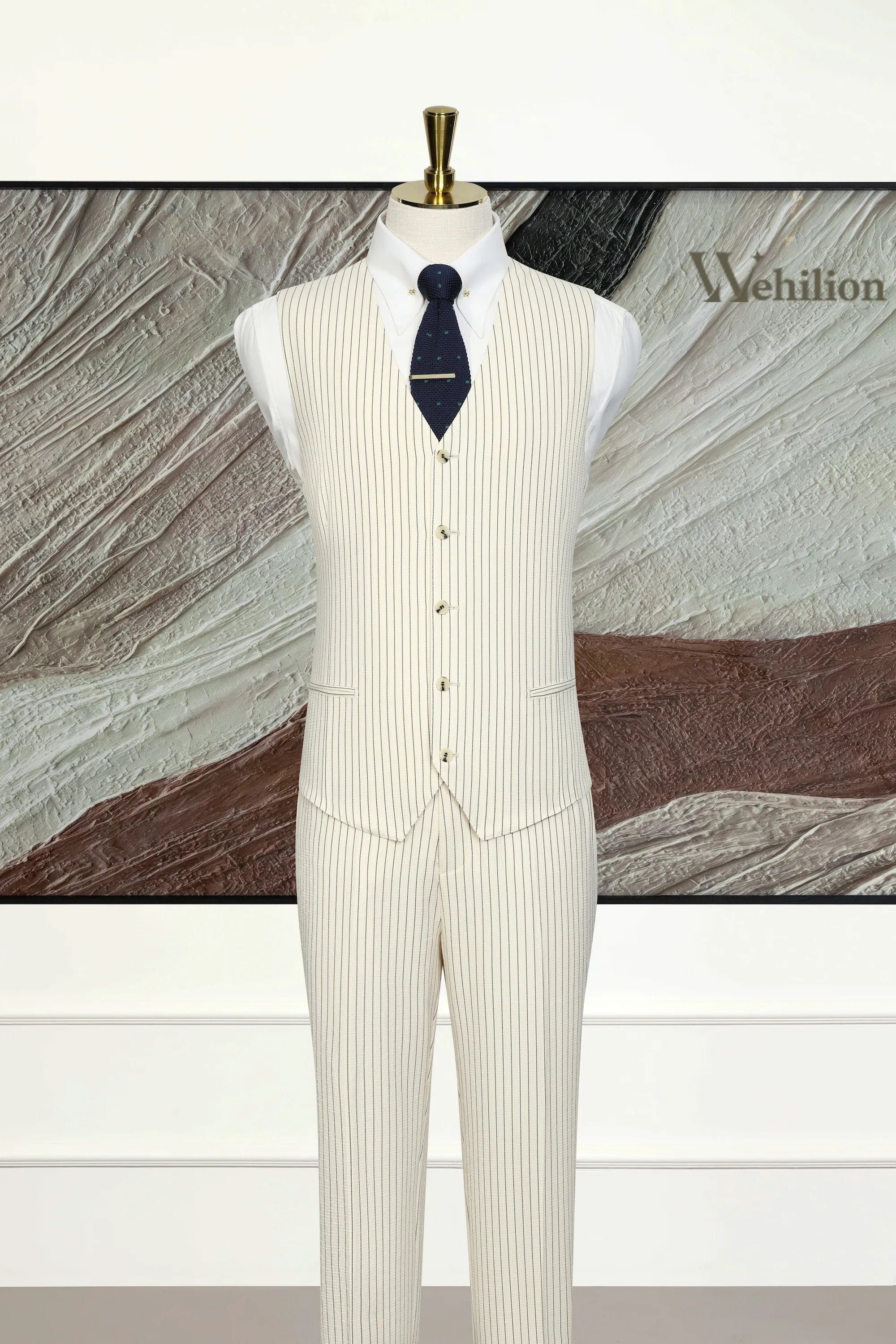Men's White Stripe 3 Piece Suits