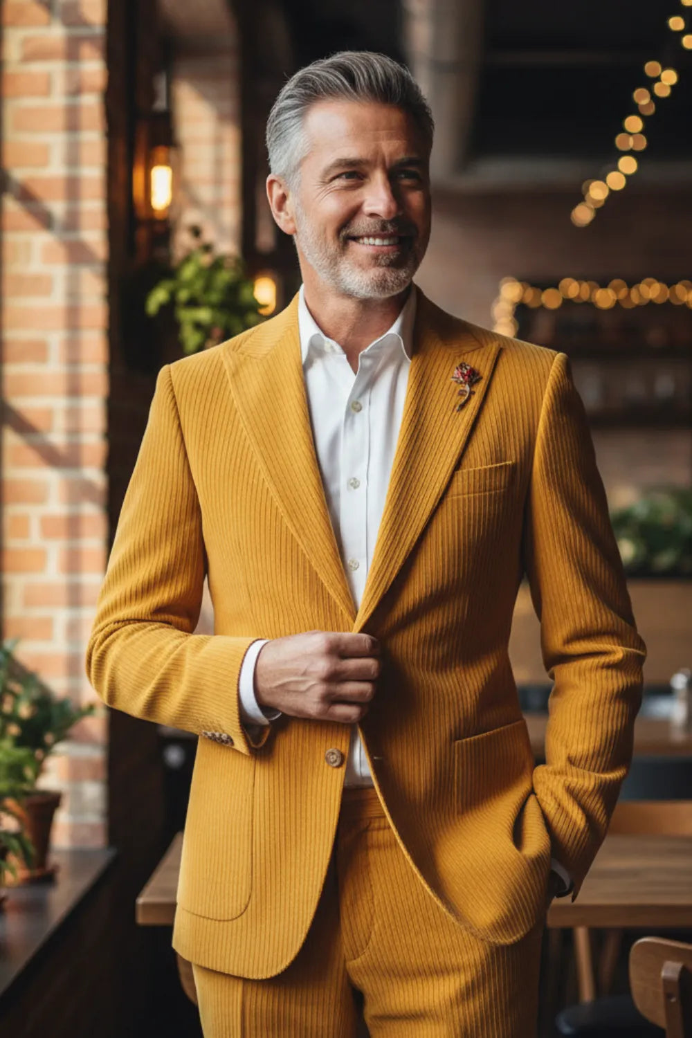 Men's Modern Fit Peak Lapel Corduroy 2 Piece Suits