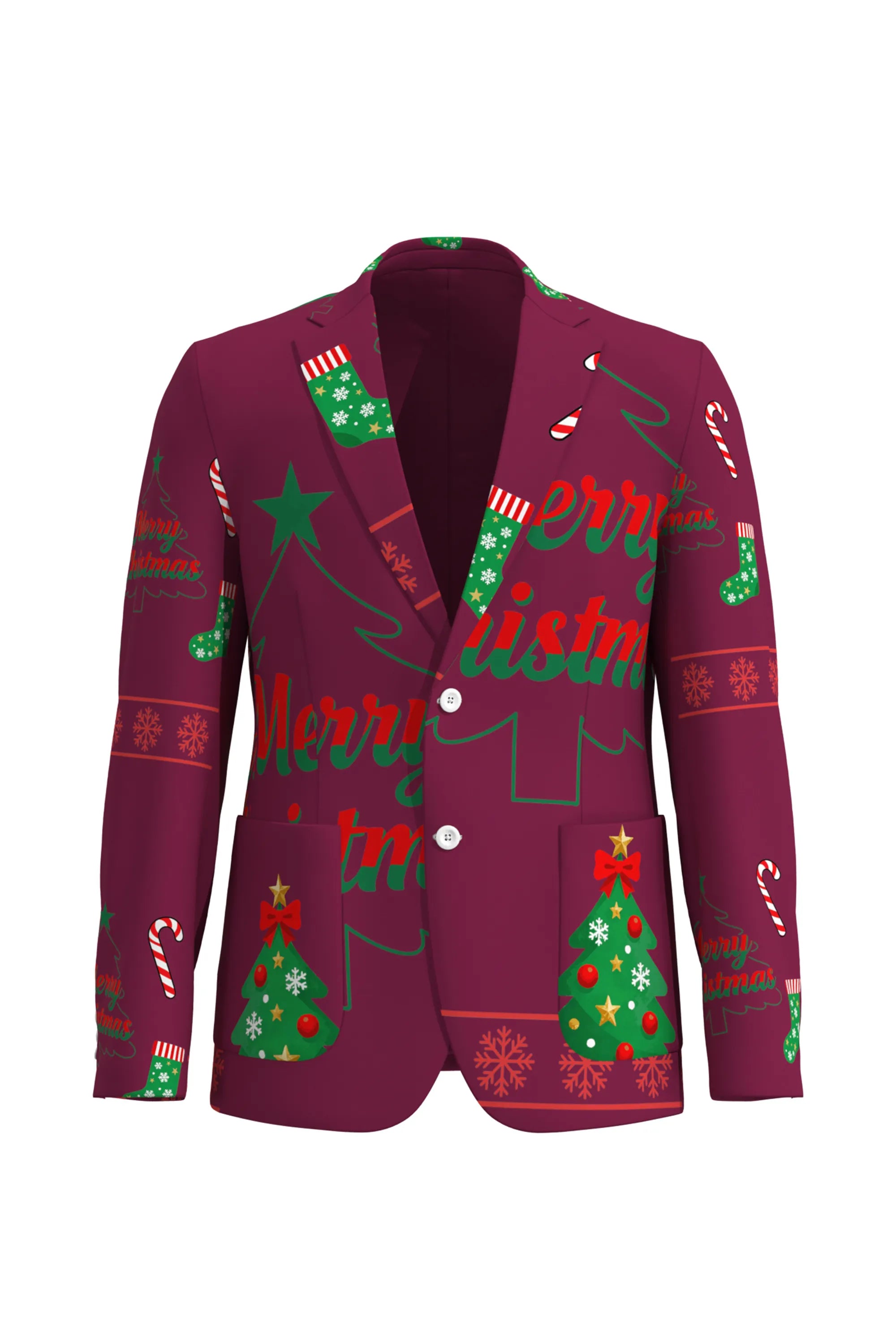 Men's Trees Pattern Christmas Eve Party 2 Piece Suit