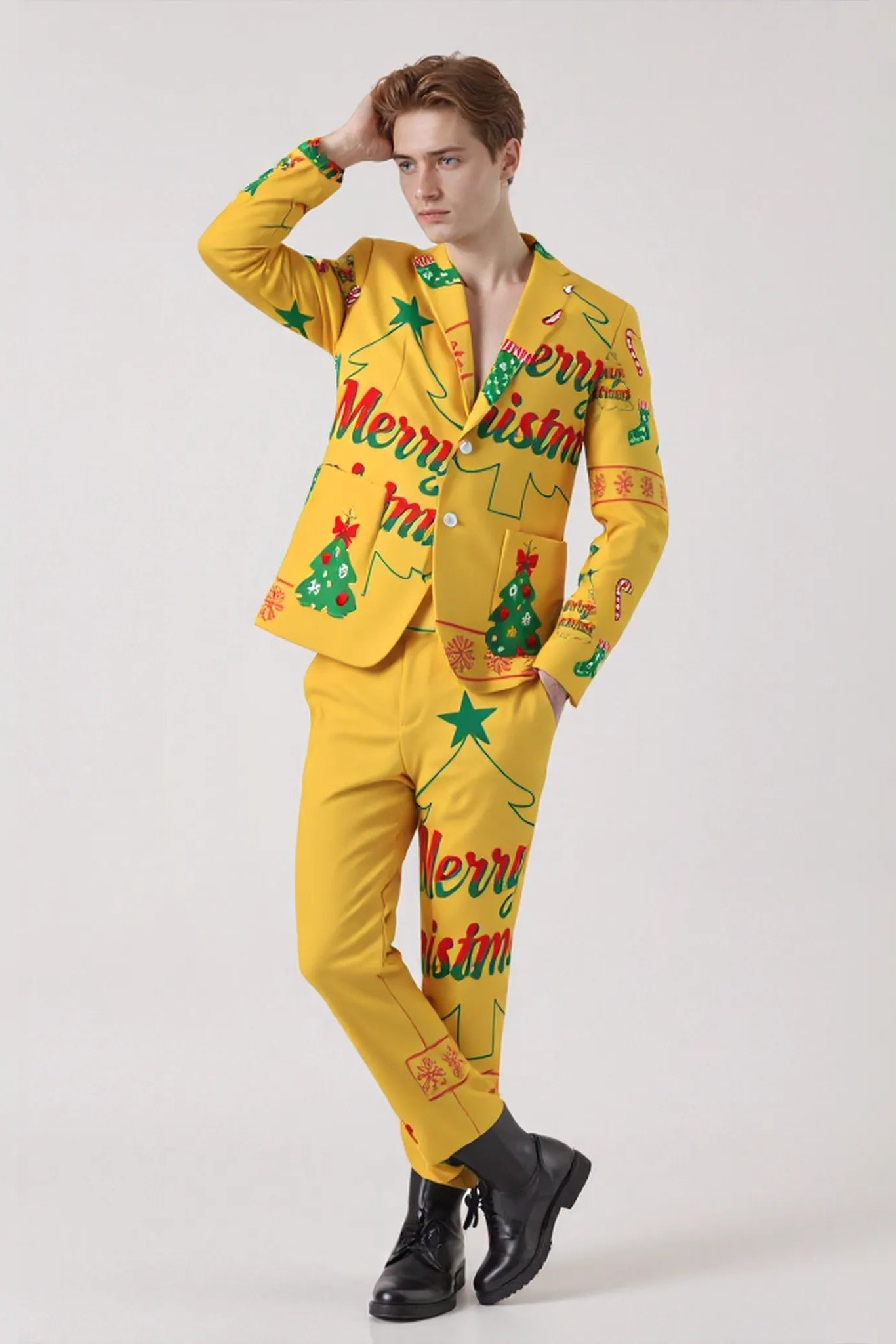 Men's Trees Pattern Christmas Eve Party 2 Piece Suit