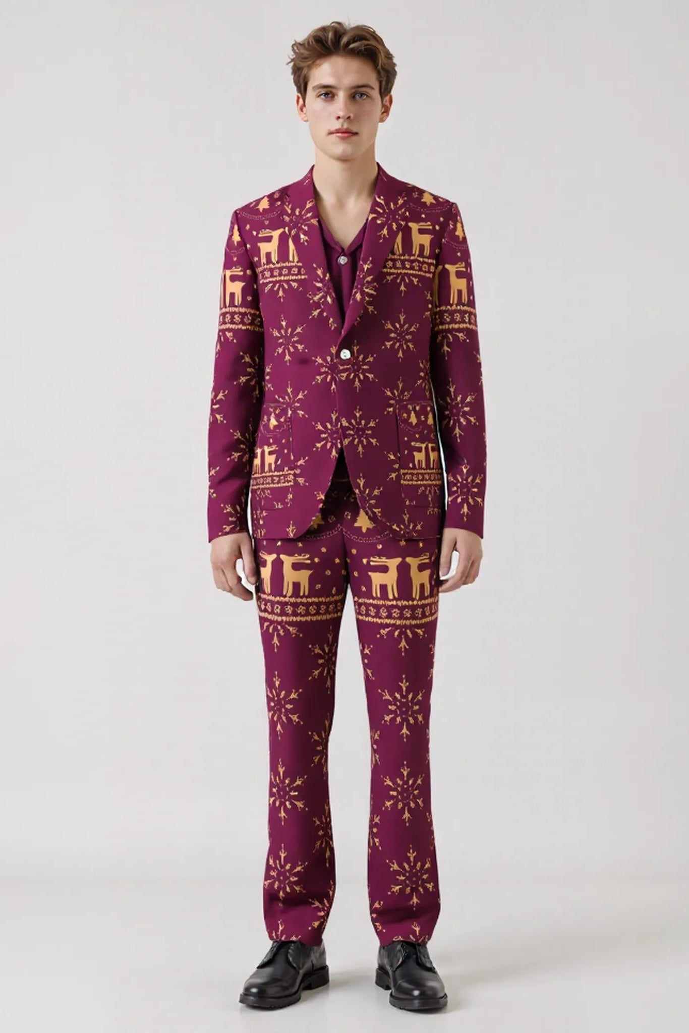 Men's Snowflake Christmas Eve Party 2 Piece Suit