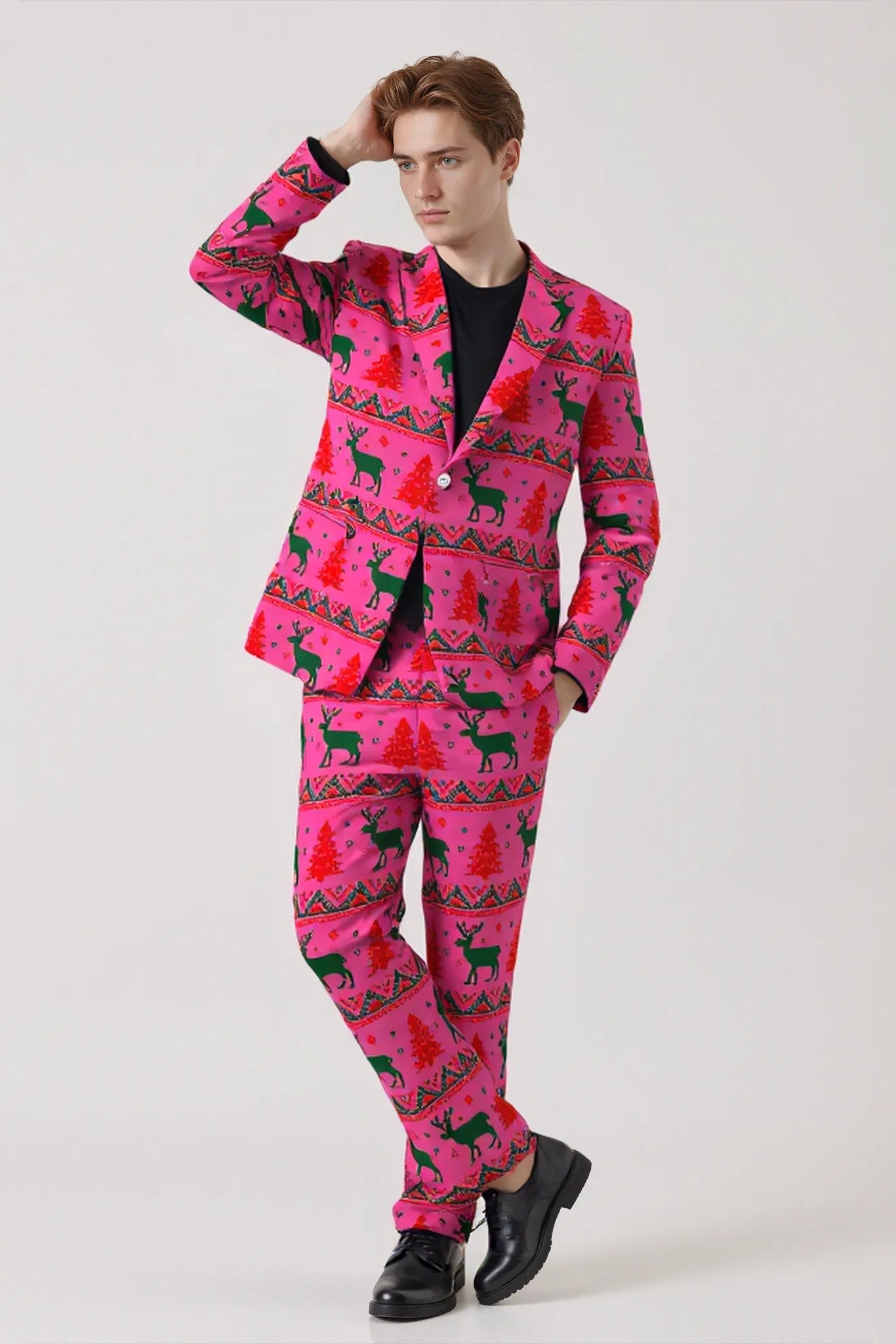 Men's Deer Animal Christmas Eve Party 2 Piece Suit