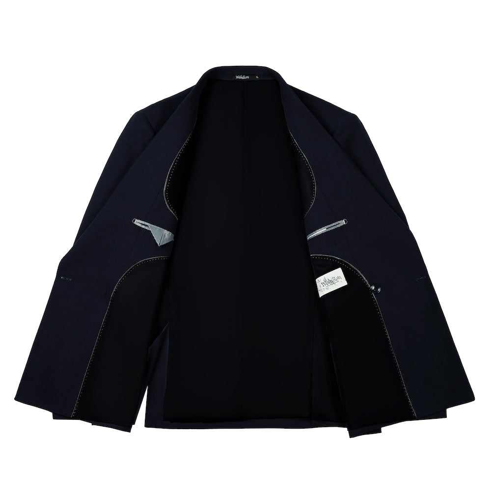 Men's navy double breasted blazer lining - black inner fabric with zipper pockets & brand label