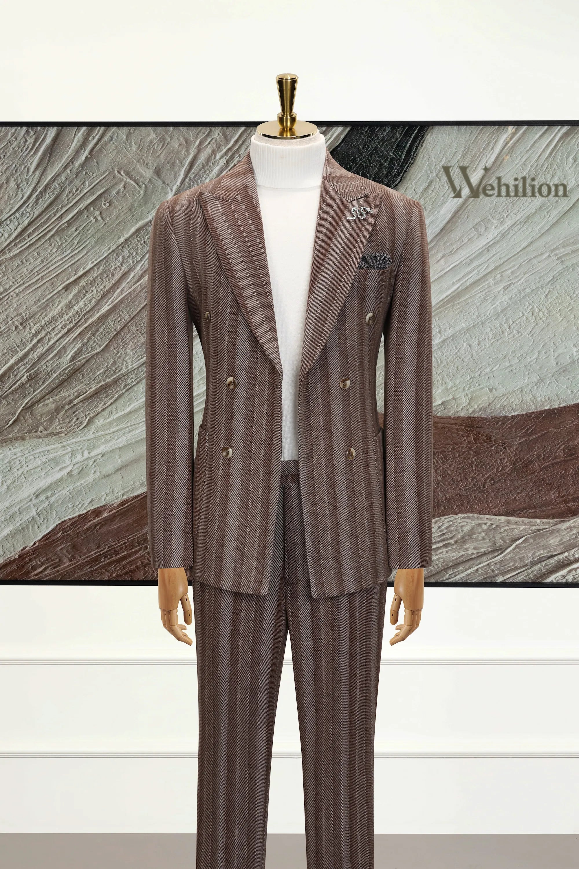 Men's Brown Stripe Herringbone 2 Piece Suits