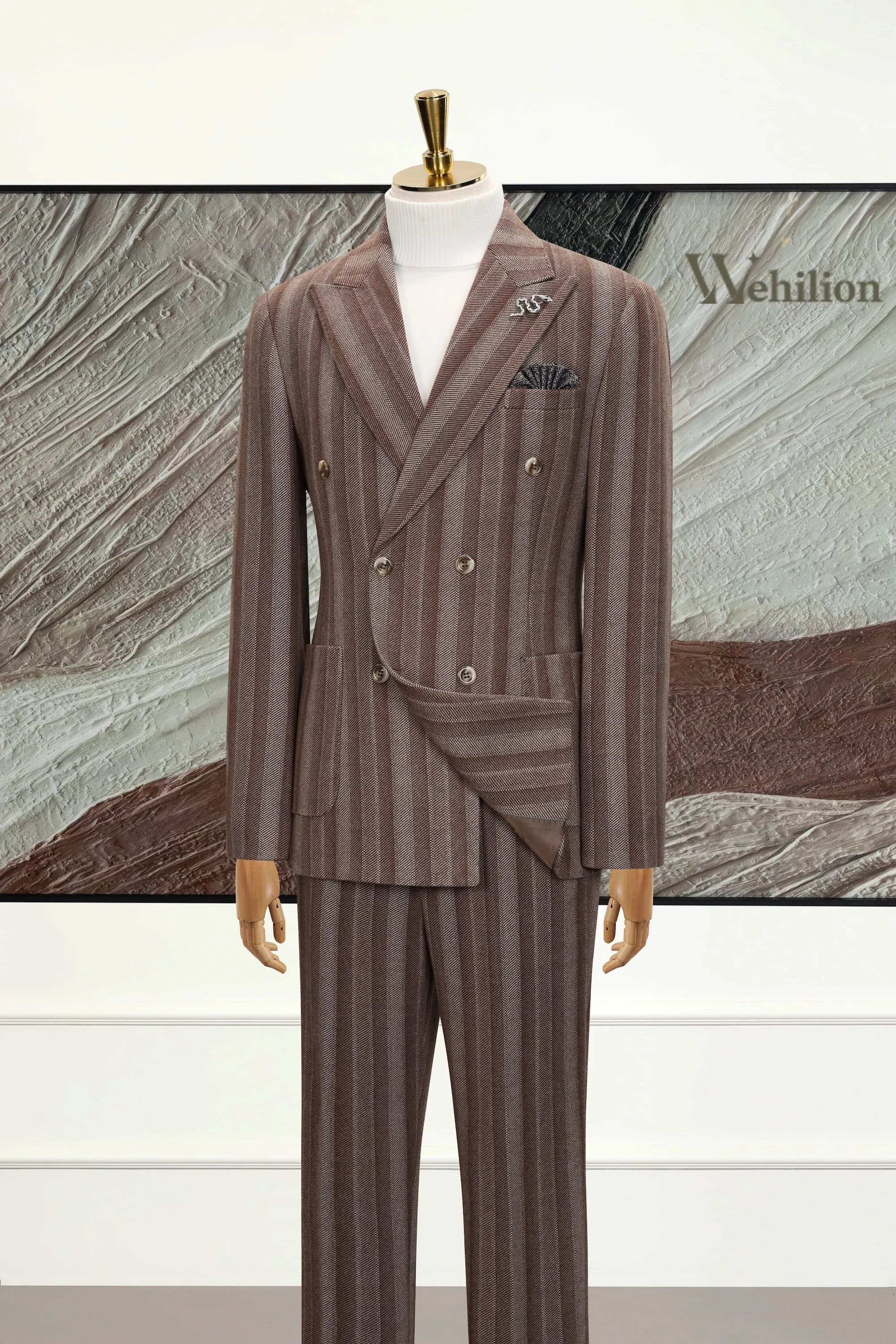 Men's Brown Stripe Herringbone 2 Piece Suits