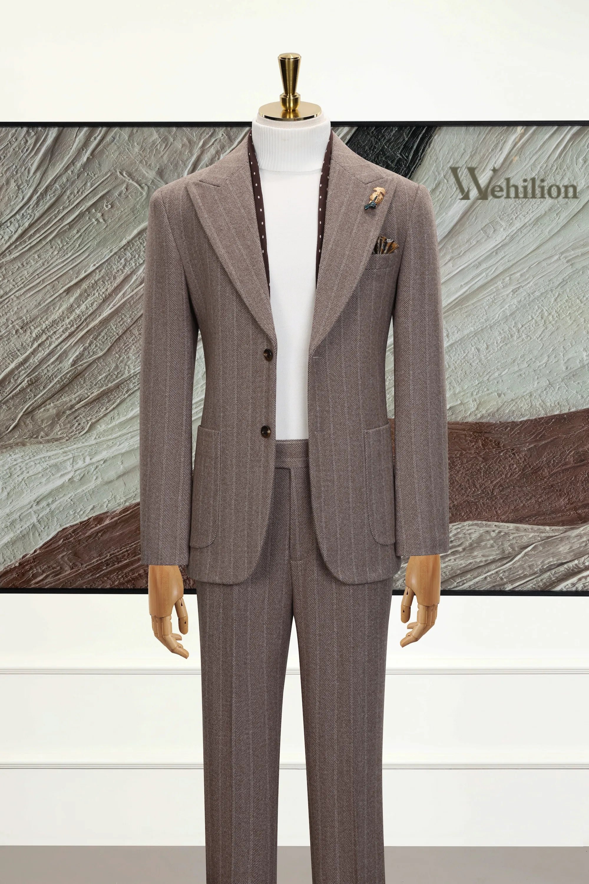 Men's Brown Stripe Wool 2 Piece Suits