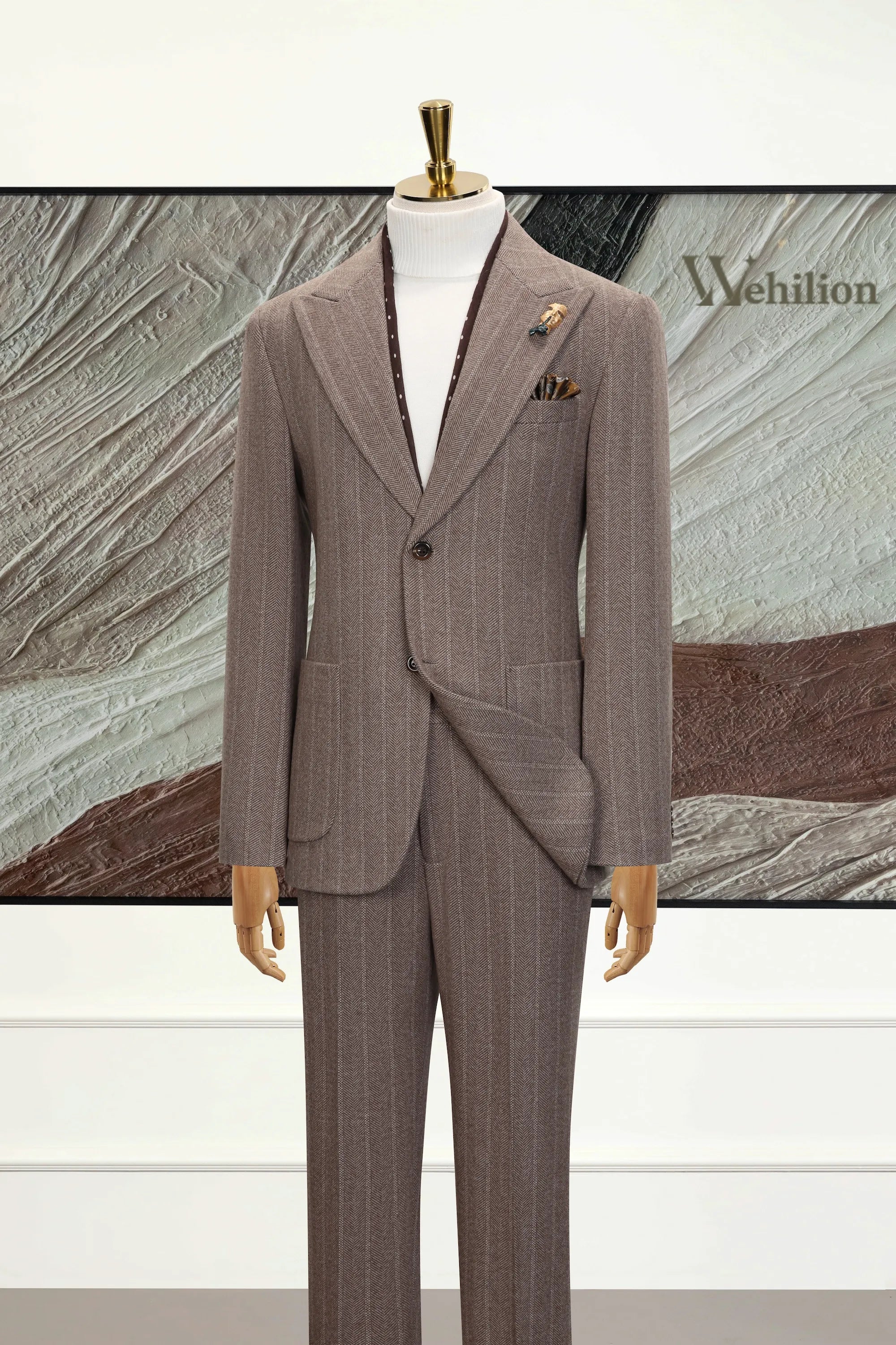 Men's Brown Stripe Wool 2 Piece Suits