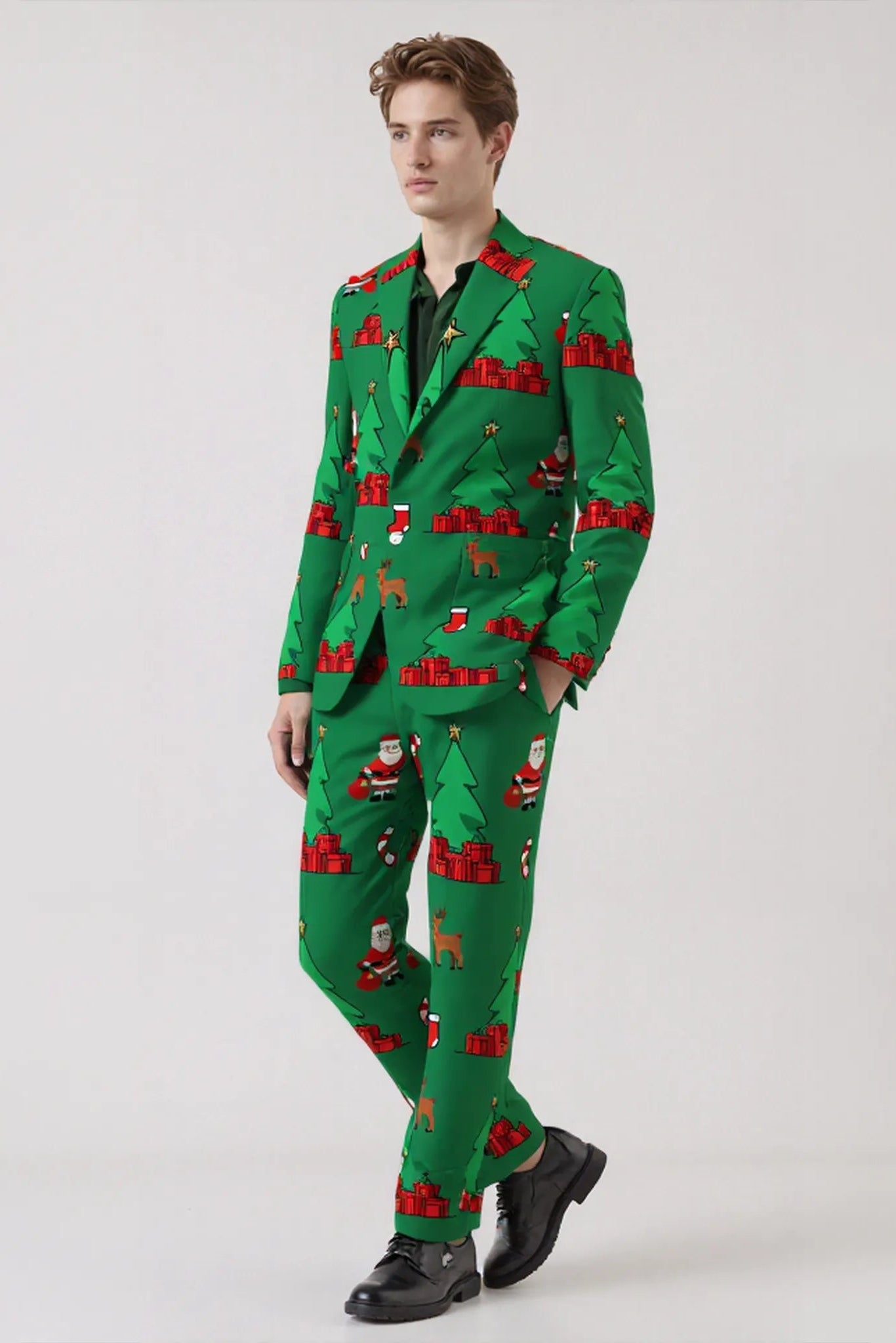 Men's Christmas Tree Pattern Eve Party 2 Piece Suit