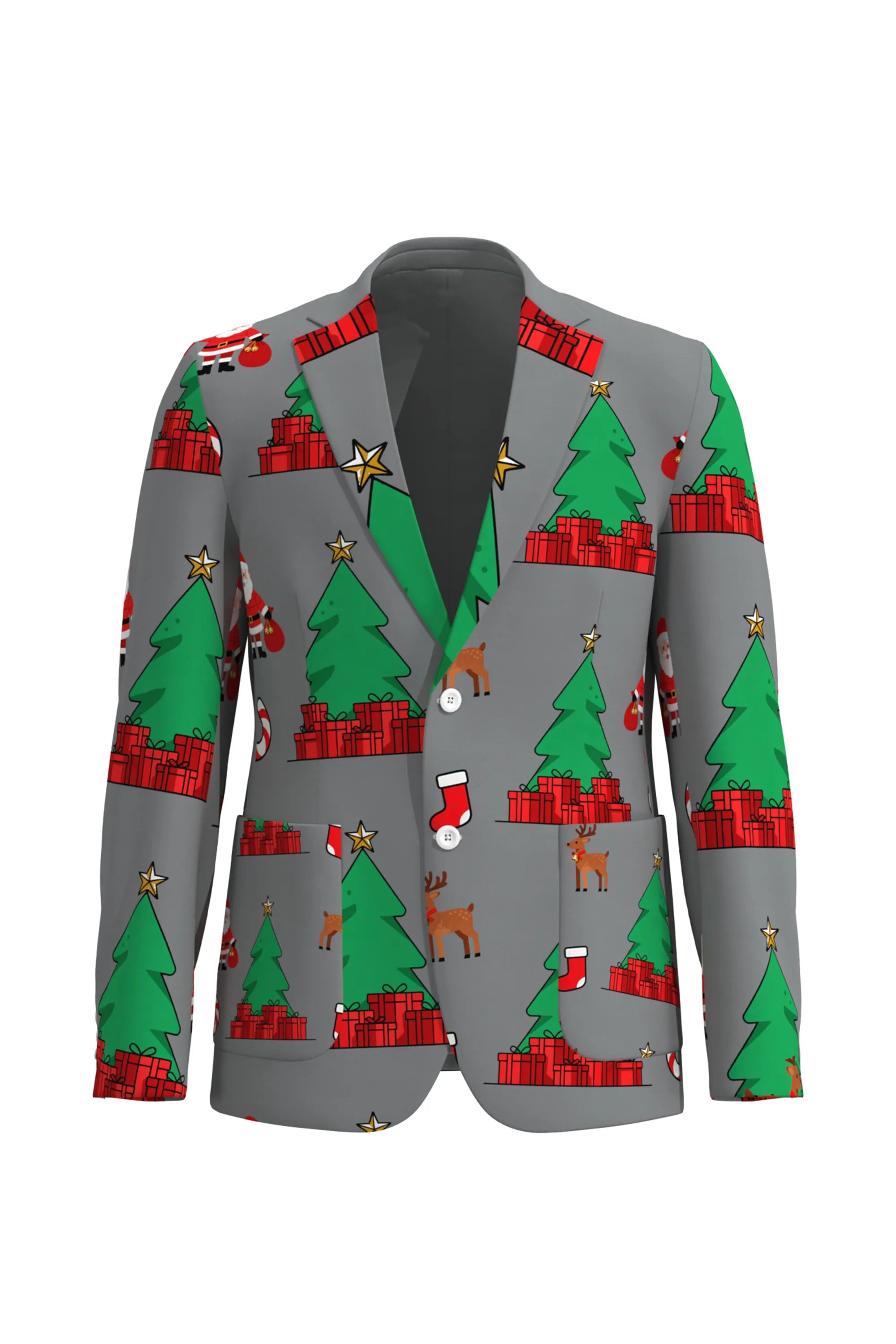 Men's Christmas Tree Pattern Eve Party 2 Piece Suit