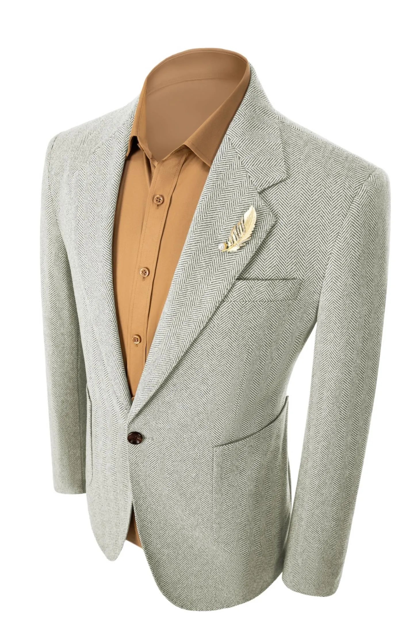 Left side view of men's green herringbone business blazer – highlighting the sleek and tailored 2-piece silhouette