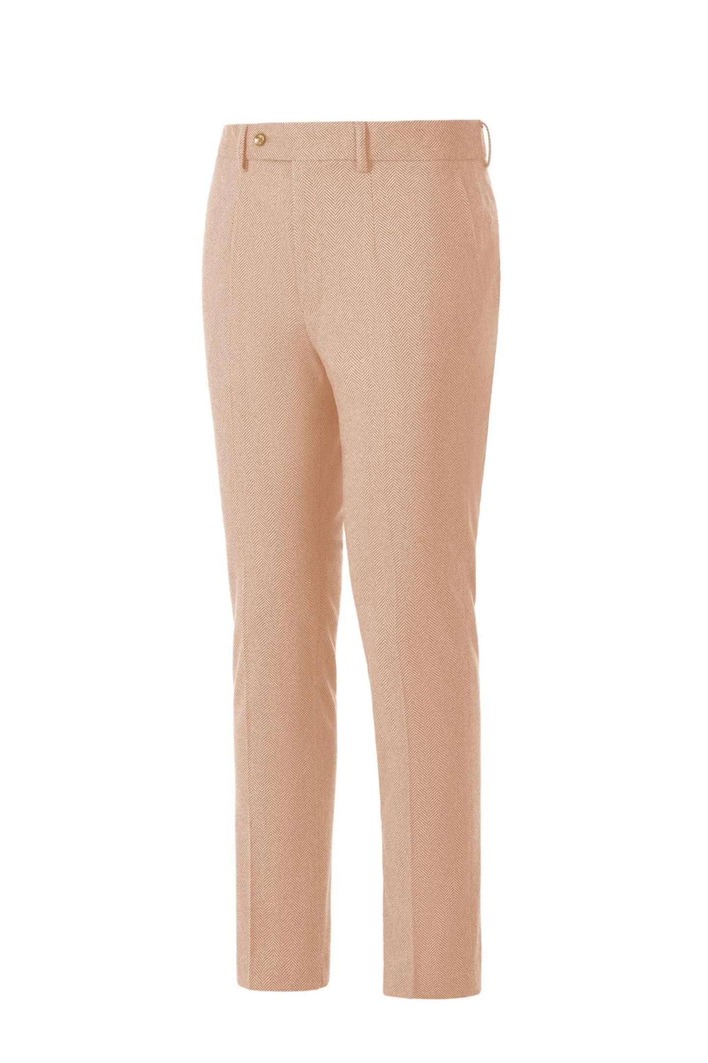 Side view of men's orange herringbone business suit pants – featuring classic 2-piece style and tailored fit