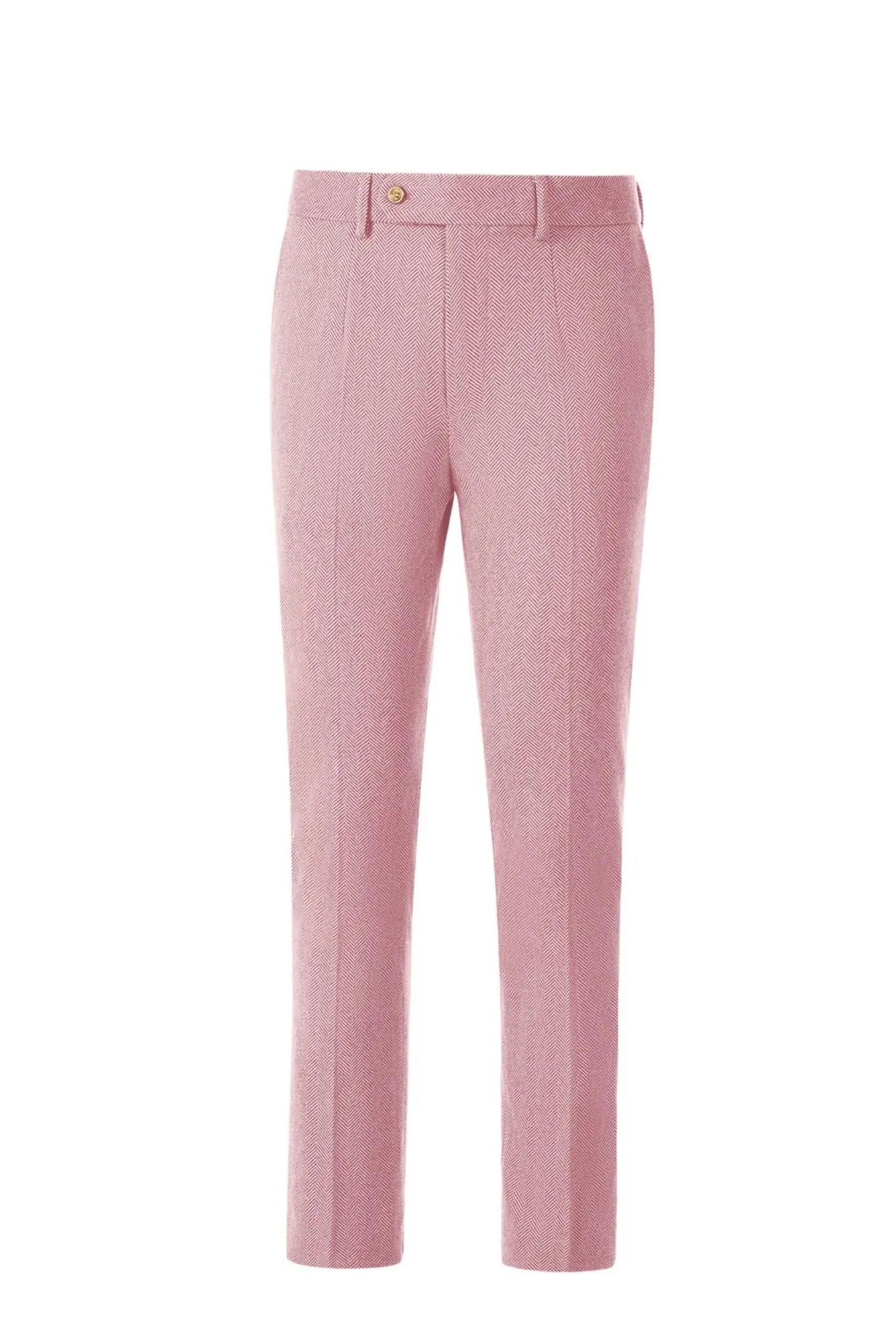 Front view of men's pink herringbone business suit pants – featuring tailored fit and classic 2-piece style