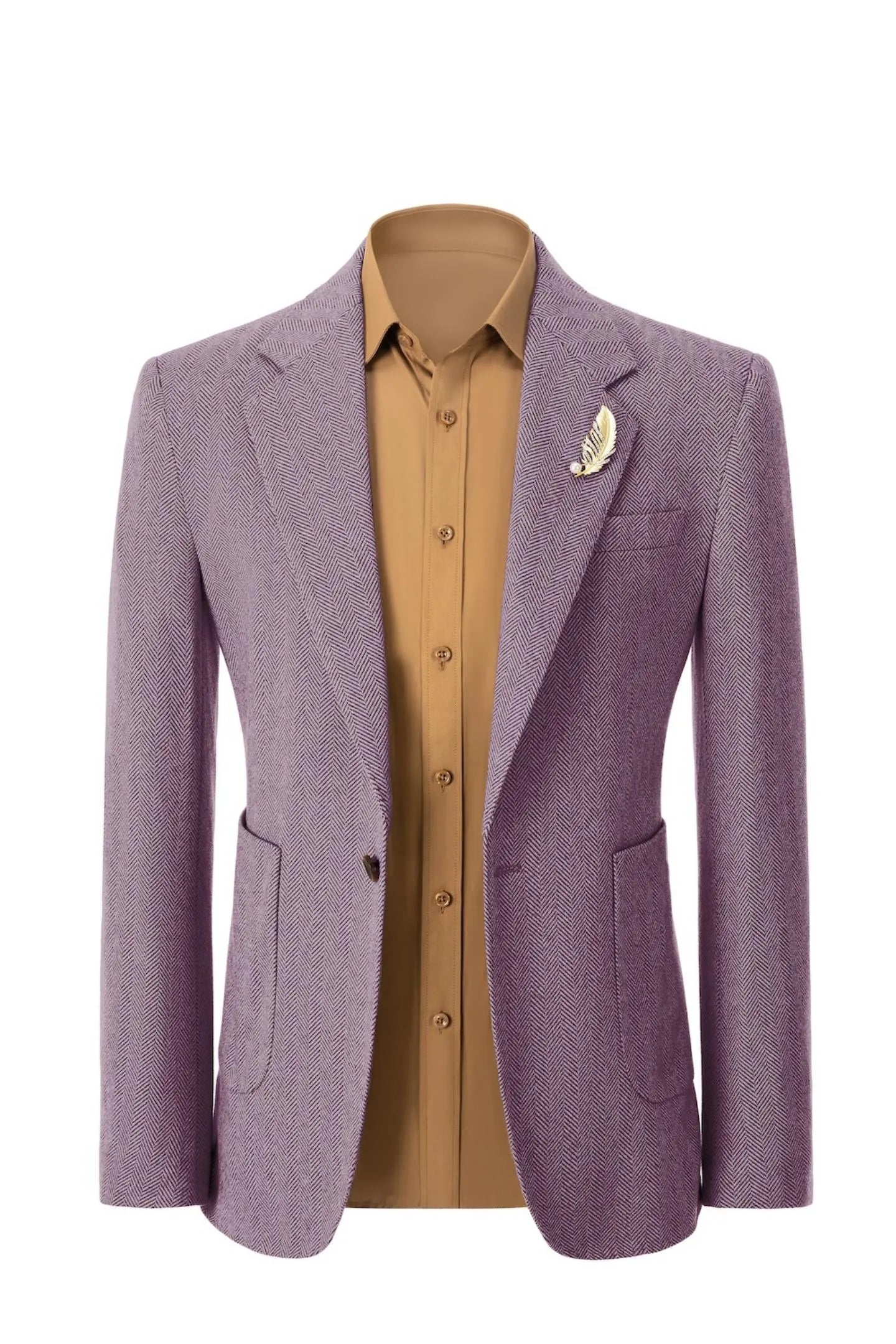 Front view of men's purple herringbone business blazer – showcasing classic 2-piece suit style with tailored fit