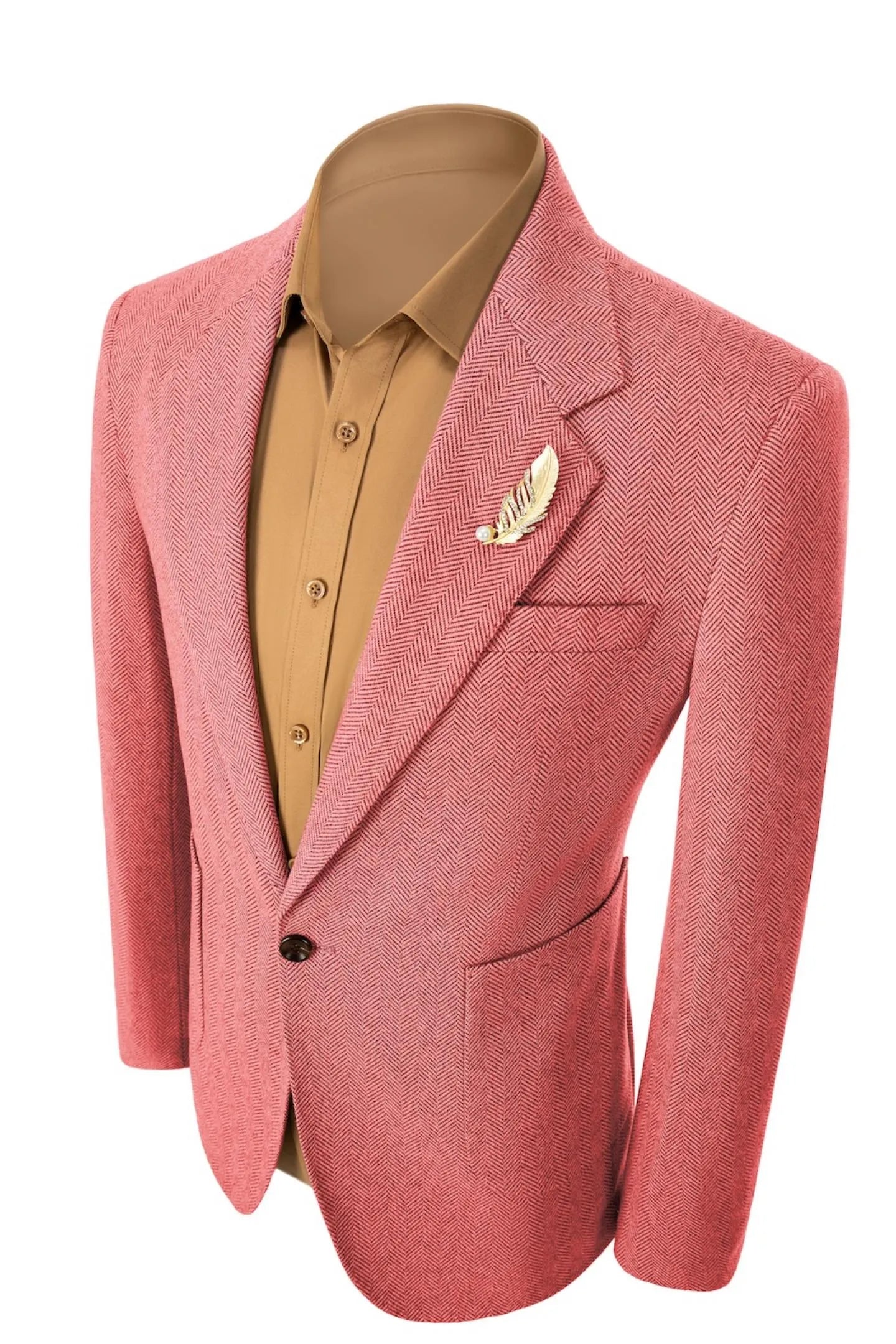 Left side view of men's red herringbone business blazer – emphasizing the sleek and refined 2-piece look