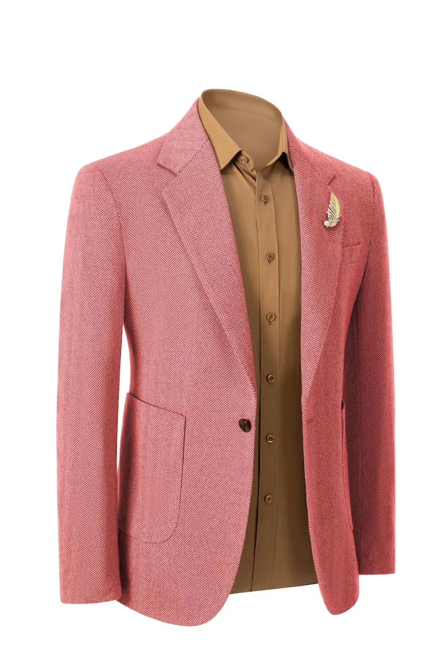 Right side view of men's red herringbone business blazer – highlighting the classic 2-piece suit silhouette