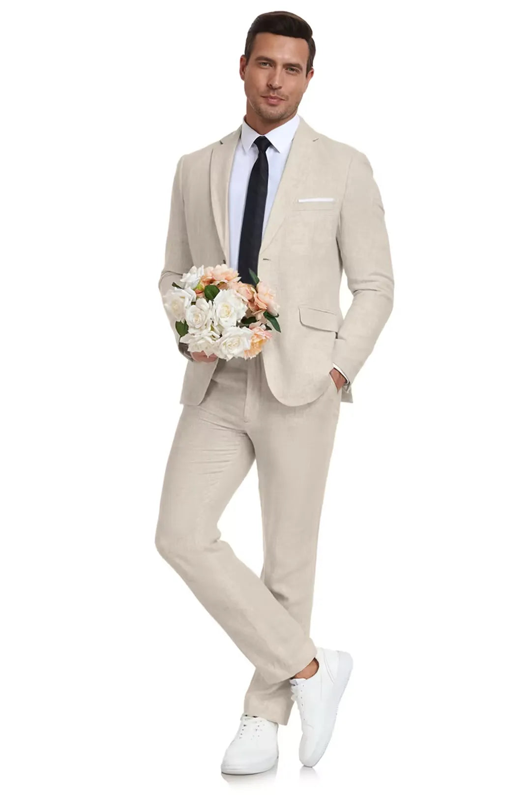 Champagne linen 2-piece suit for beach wedding groom