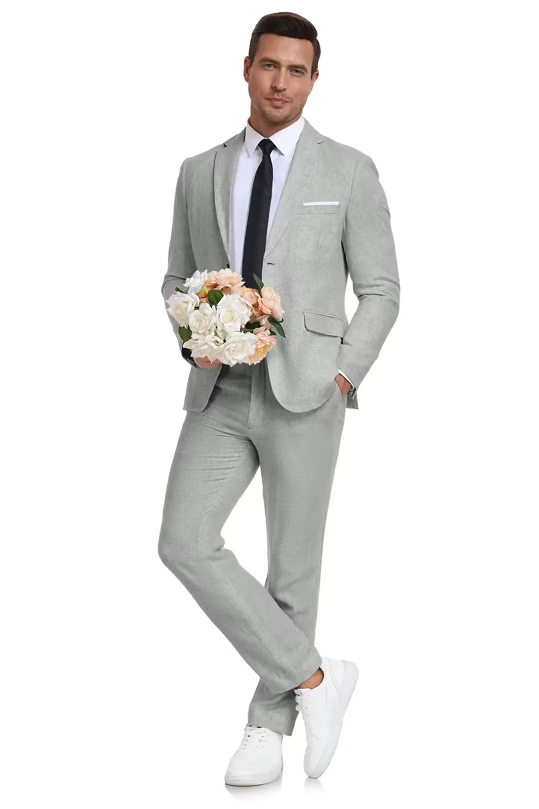 Grey Linen Slim Fit Men’s Suit – Lightweight 2 Piece Summer Tuxedo – Wehilion® ™