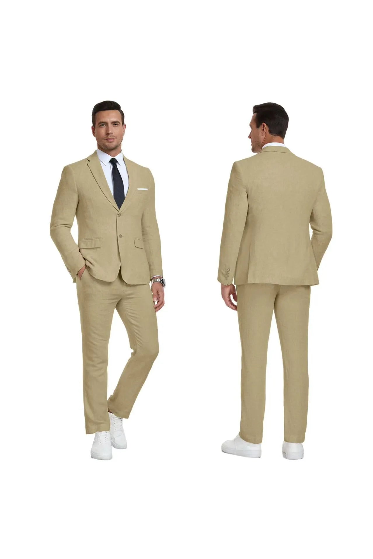 Khaki Linen Suit from Front and Rear Angle – Elegant Summer Wear – Wehilion® ™